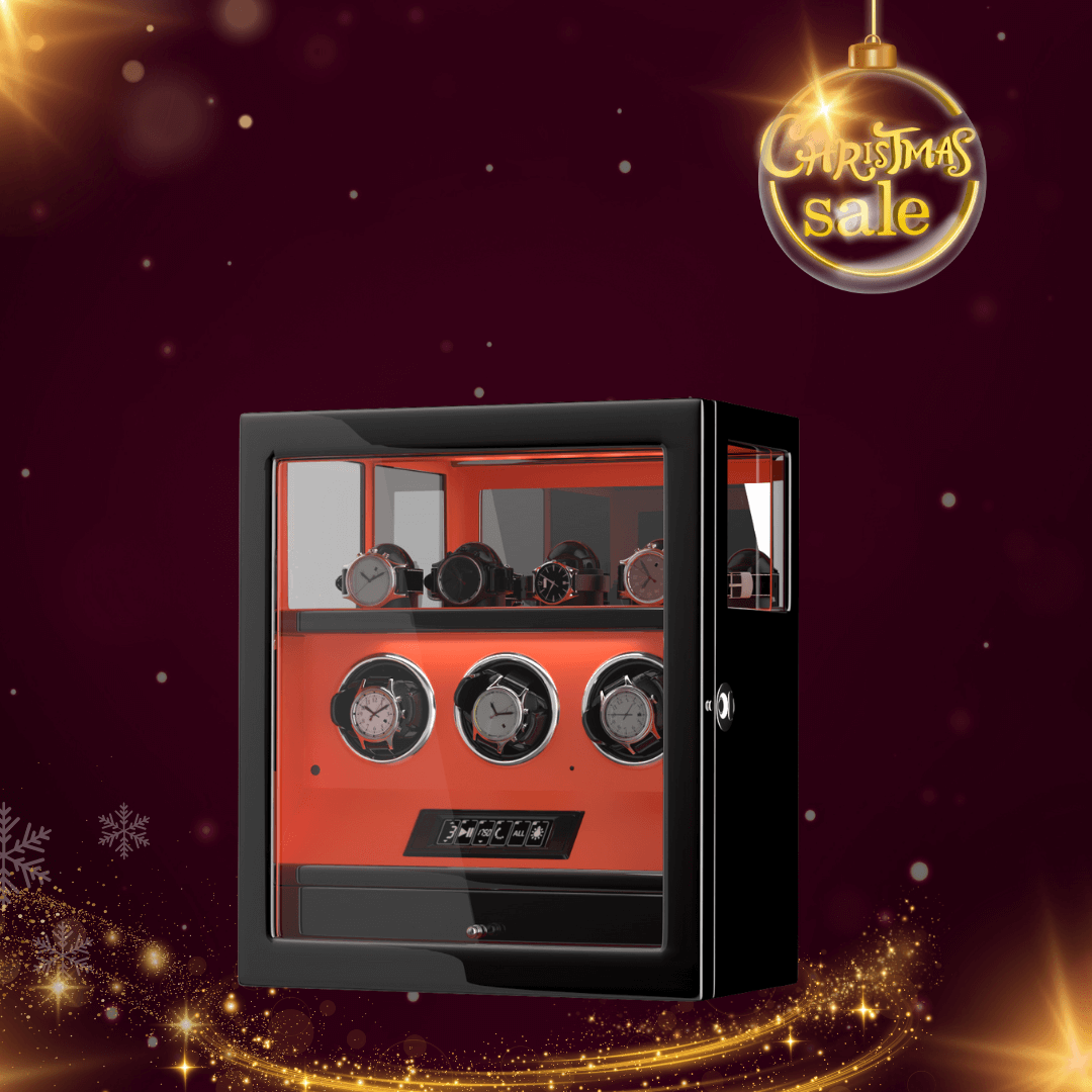 Verrouillage D'empreinte Digitale 3 Remontoirs De Montres Avec Télécommande LCD De Stockage Supplémentaire De 4 Montres - Noir