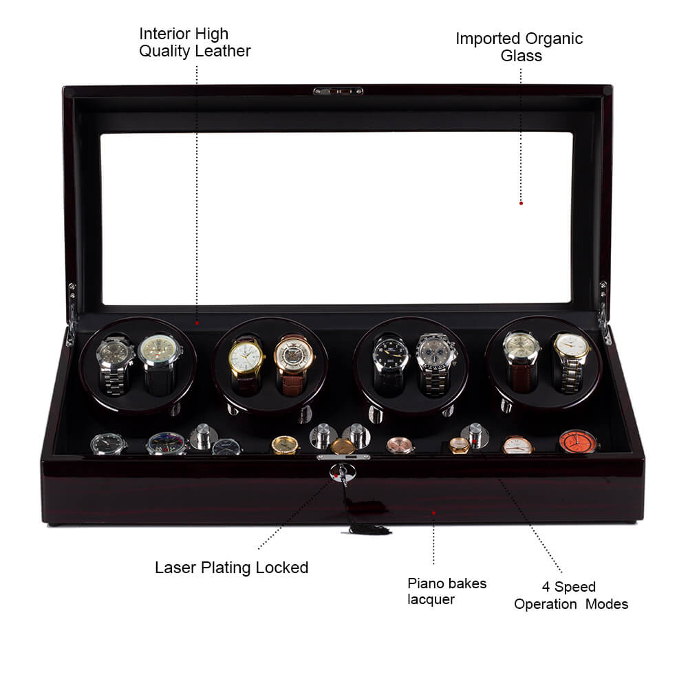 Remontoir de grande taille pour 8 montres, grand rangement, moteurs Mabuchi silencieux avec serrure, noir