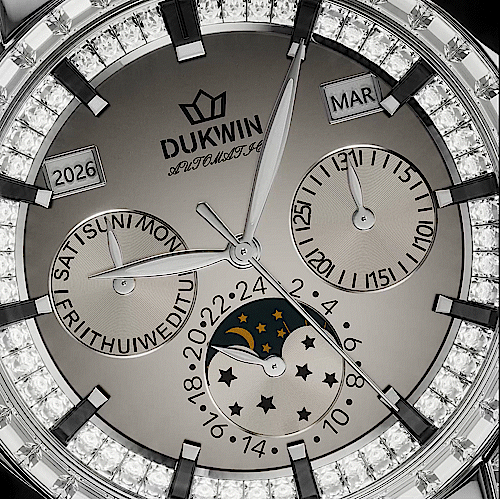 Lunar Dawn - Automatic Mechanical Men’s Watch with Zirconia, Moonphase & Perpetual Calendar
