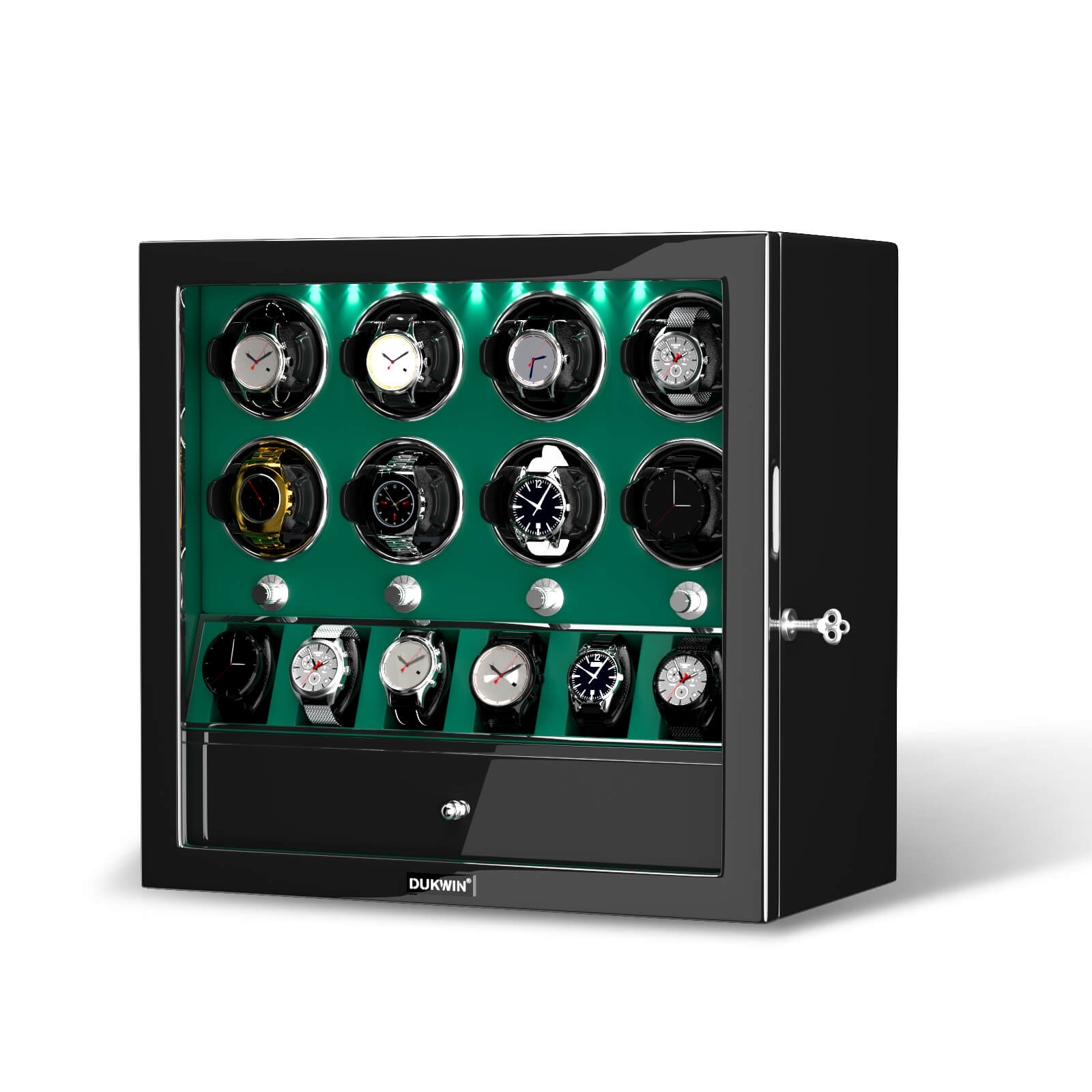 8 Remontoirs De Montres Avec 6 Montres Organisateur De Rangement Grand Espace - Vert