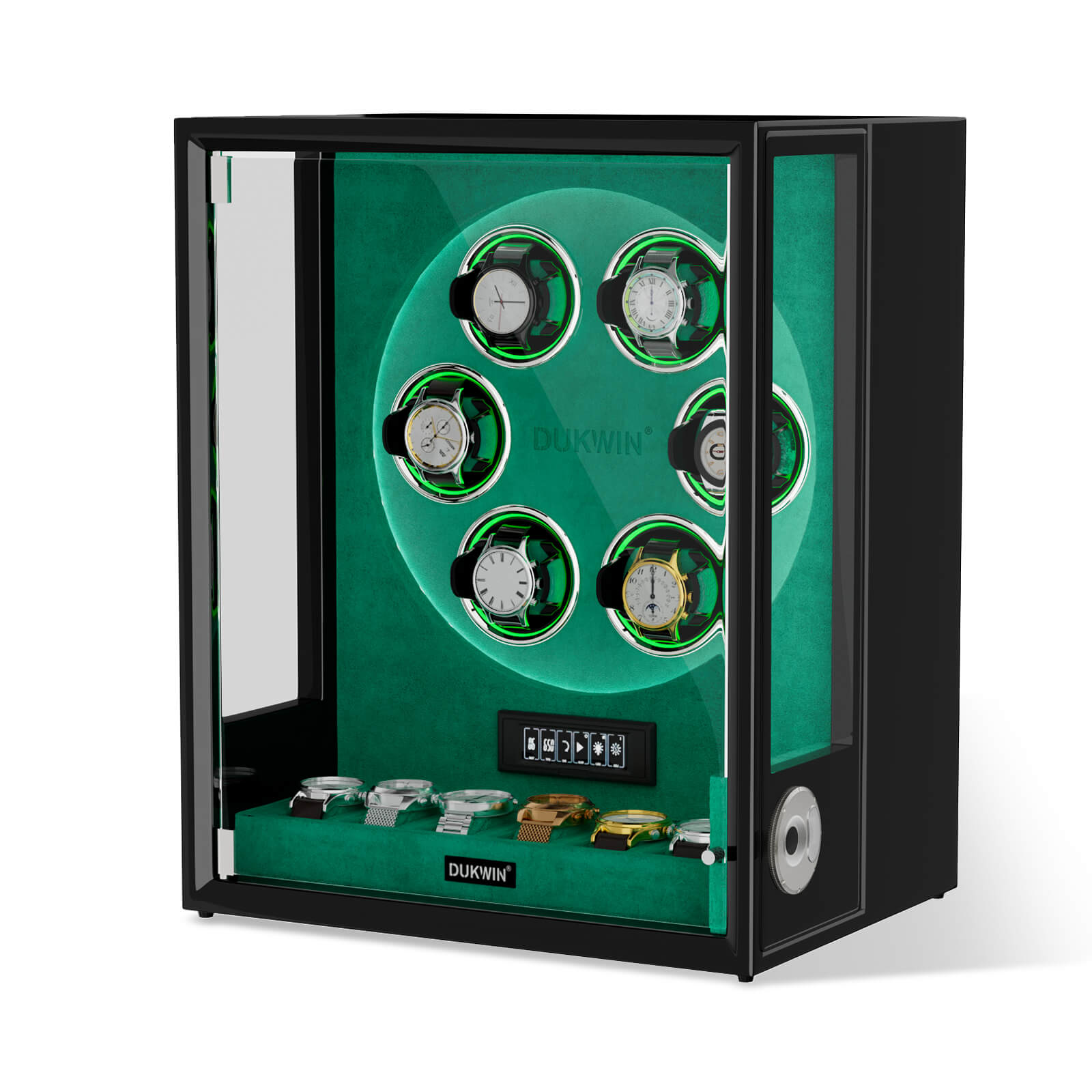VIRTUOSO – Premium 6 Watch Winder with Fingerprint Lock & Extra Storage - Green