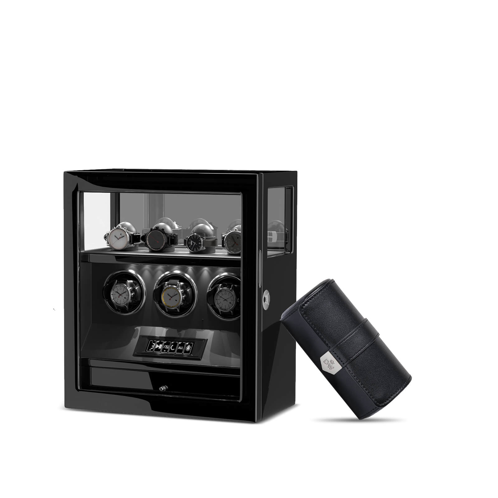 Limited Edition Gift Set: Fingerprint 3 Watch Winder + Vegan Leather Double Wacth Roll