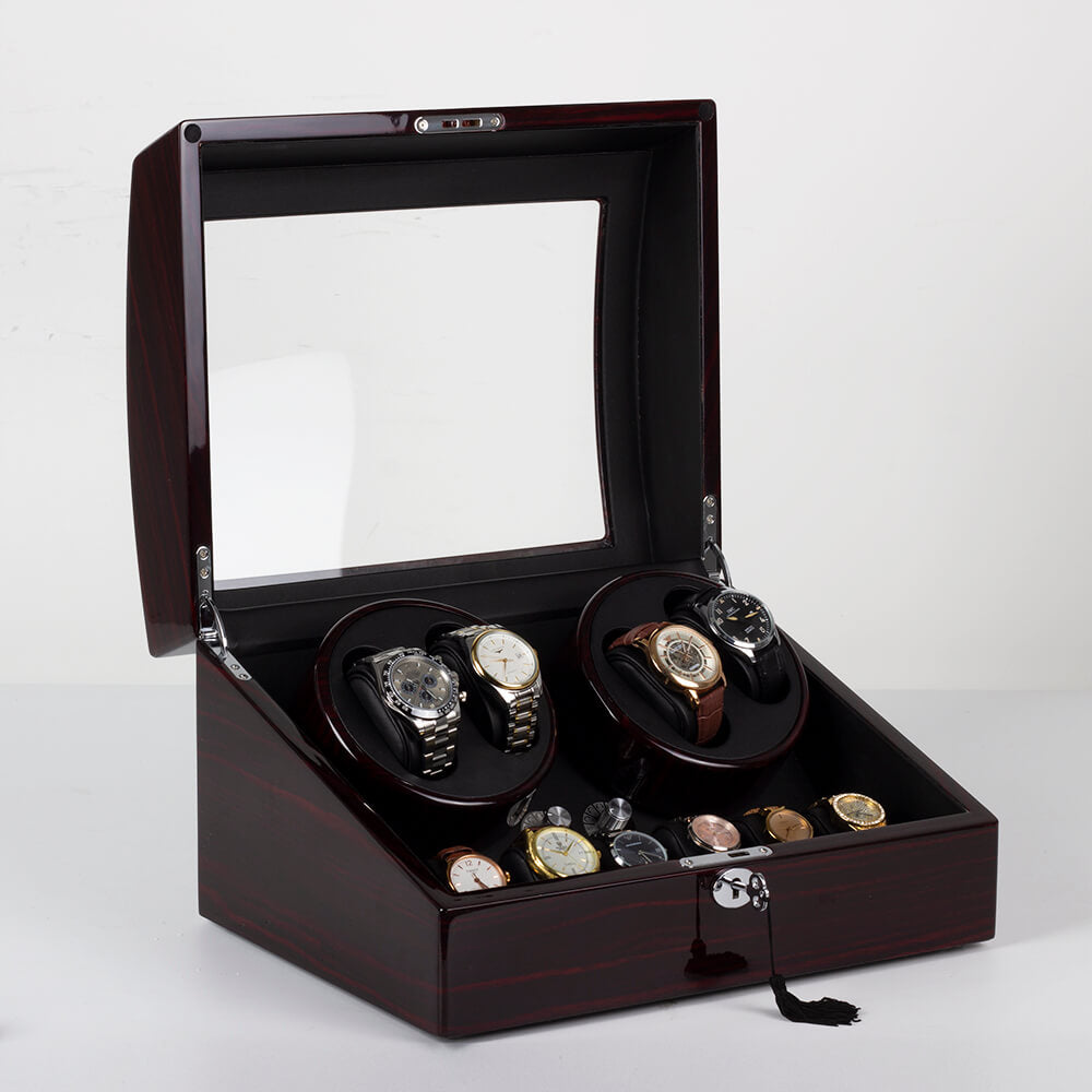 Remontoir pour 4 montres avec 6 espaces de rangement et moteurs Mabuchi silencieux - Noir