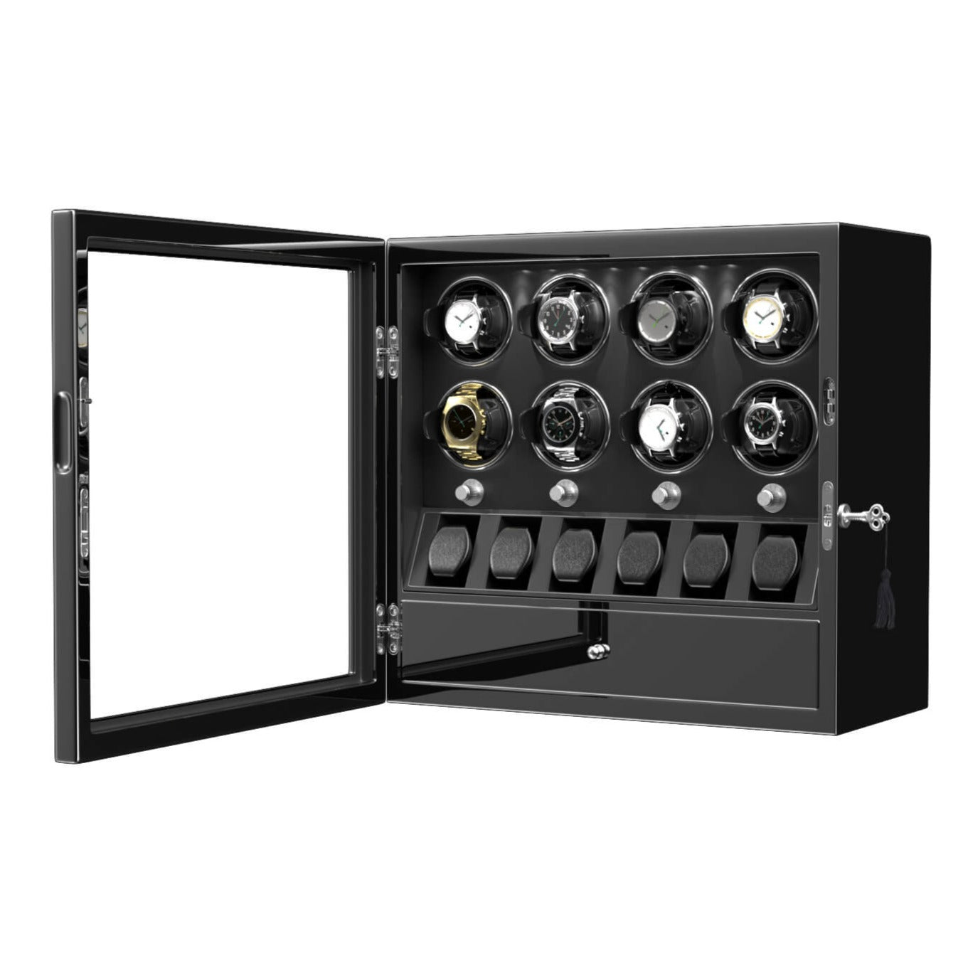8 remontoirs de montres avec rangement supplémentaire pour 6 montres et tiroir à bijoux
