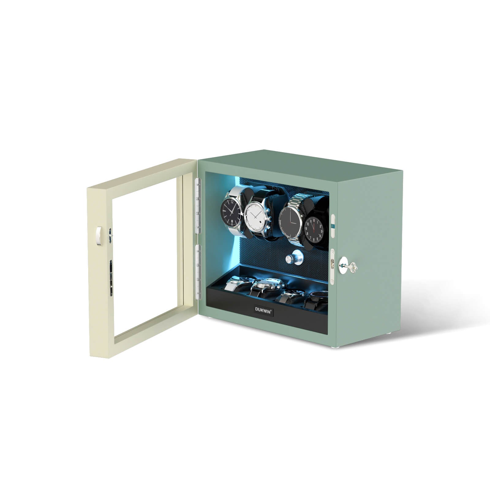 Remontoir 4 + 4 montres avec rangements supplémentaires Moteurs silencieux Aurora Blue Light - Noir