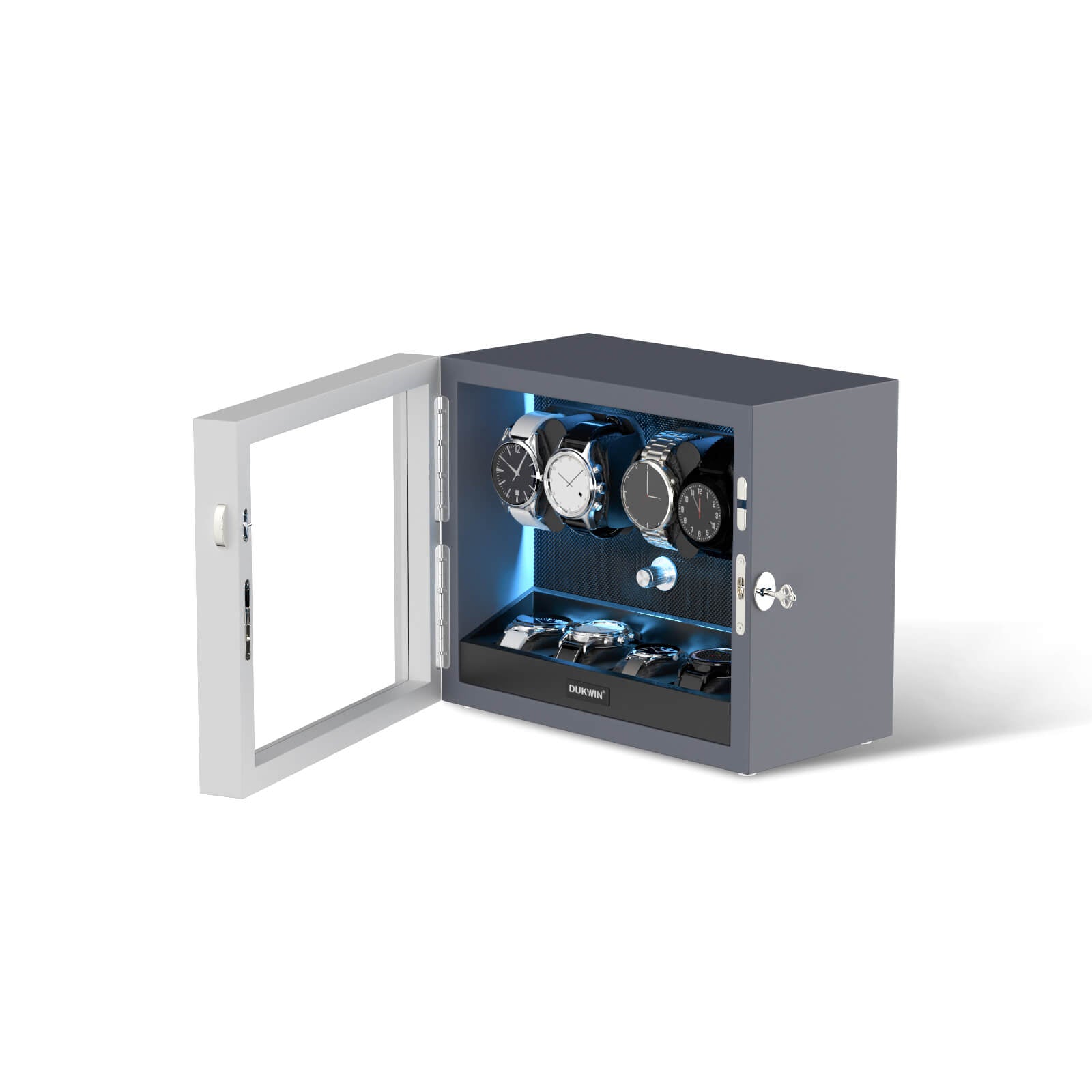 Remontoir 4 + 4 montres avec rangements supplémentaires Moteurs silencieux Aurora Blue Light - Noir