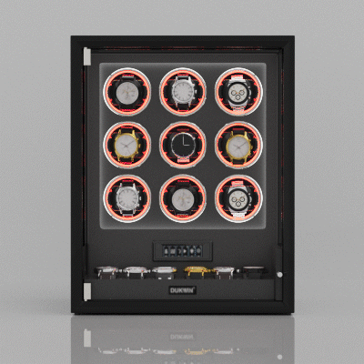 Verrouillage D'empreinte Digitale 3 Remontoirs De Montres Avec Télécommande LCD De Stockage Supplémentaire De 4 Montres - Noir