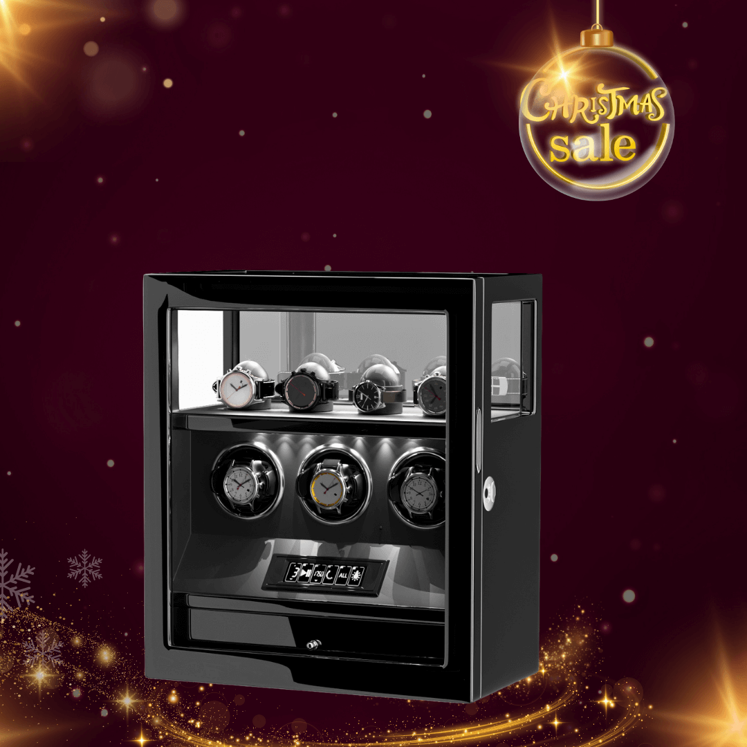 Verrouillage D'empreinte Digitale 3 Remontoirs De Montres Avec Télécommande LCD De Stockage Supplémentaire De 4 Montres - Noir