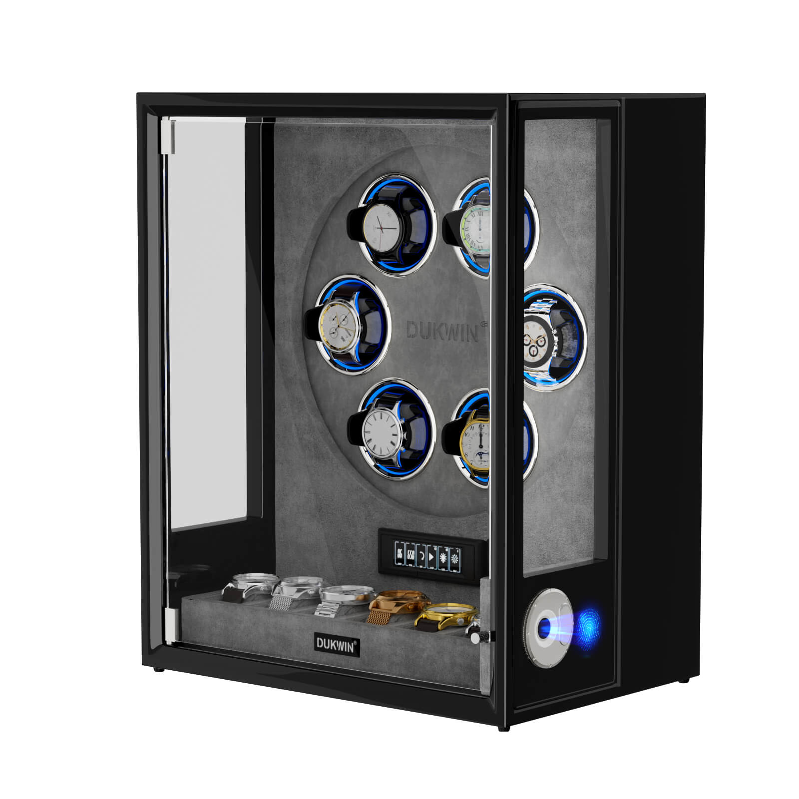 VIRTUOSO – Premium 6 Watch Winder with Fingerprint Lock & Extra Storage - Grey