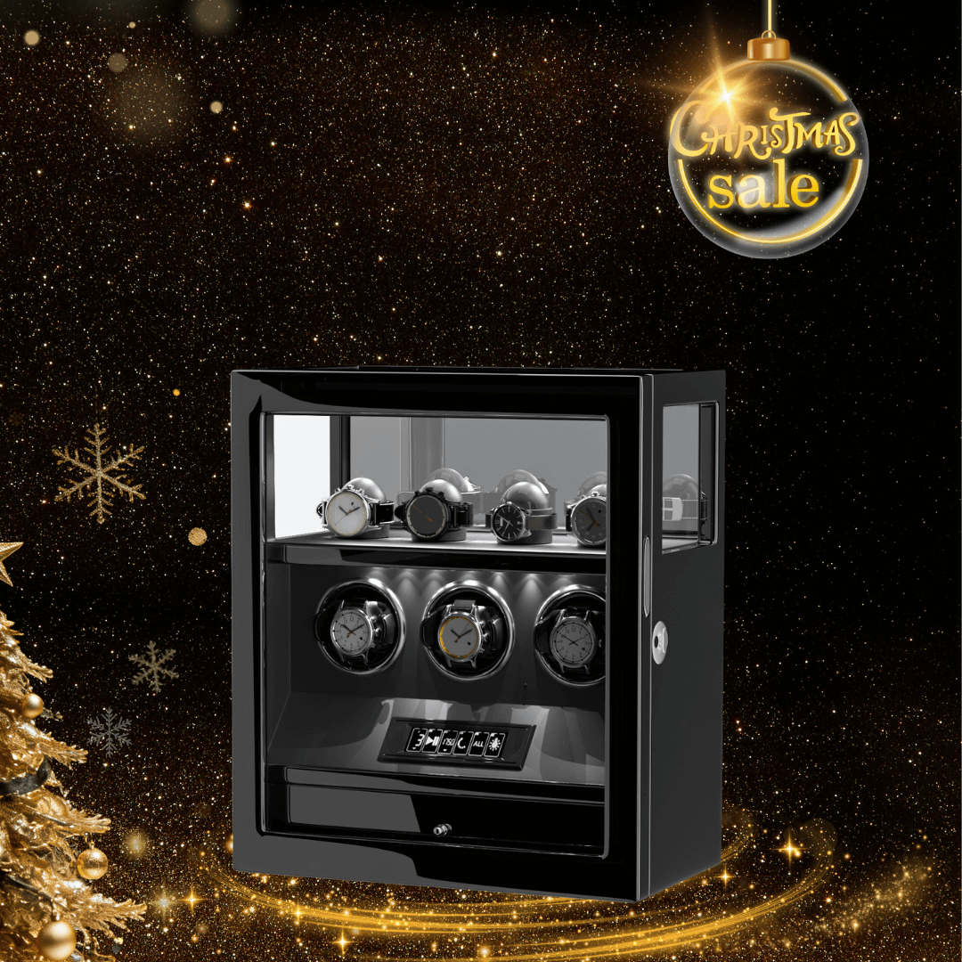 Verrouillage D'empreinte Digitale 3 Remontoirs De Montres Avec Télécommande LCD De Stockage Supplémentaire De 4 Montres - Noir