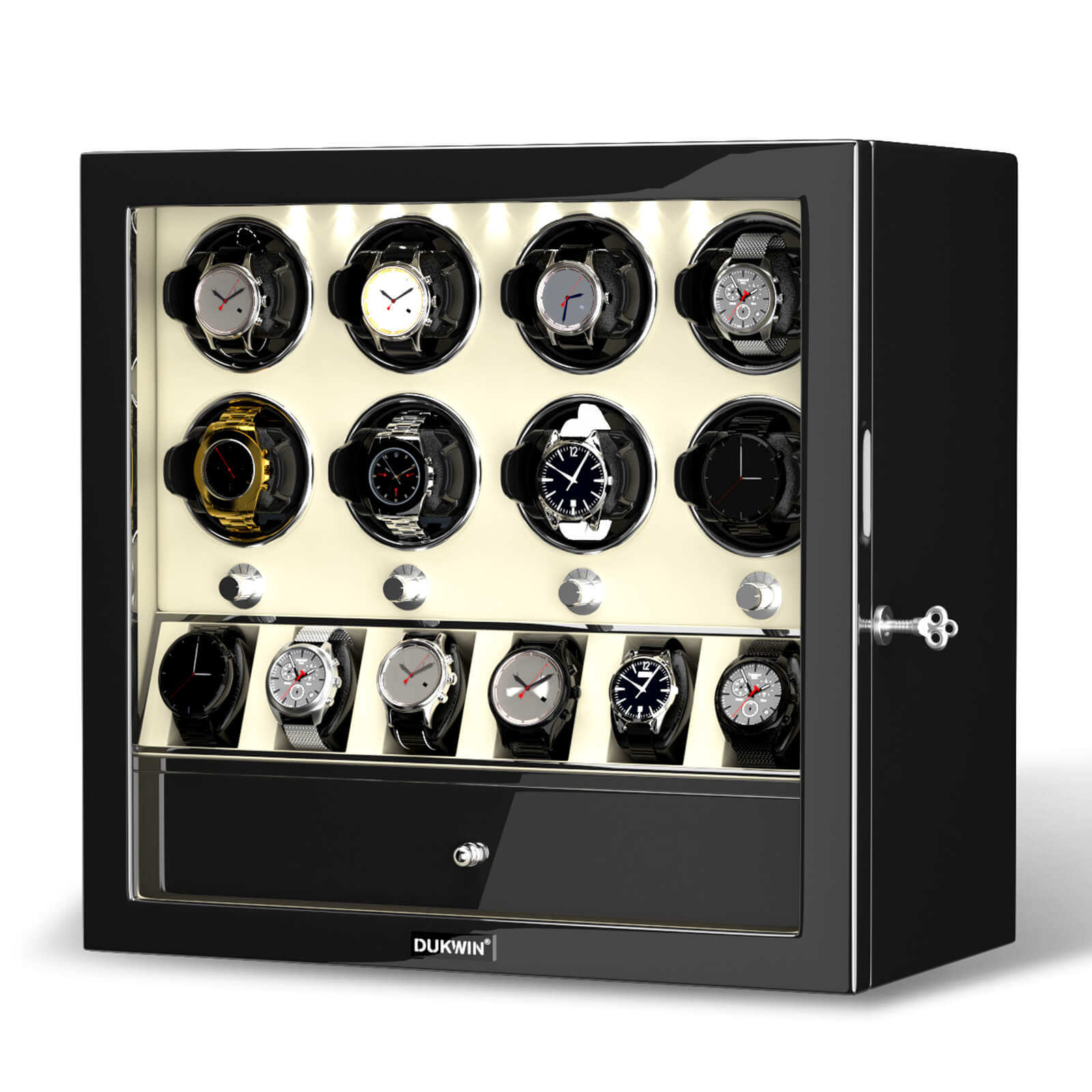 Remontoir Compact pour 8 Montres avec 6 Montres Grand Espace de Rangement Moteur Mabuchi Silencieux - Blanc Cassé