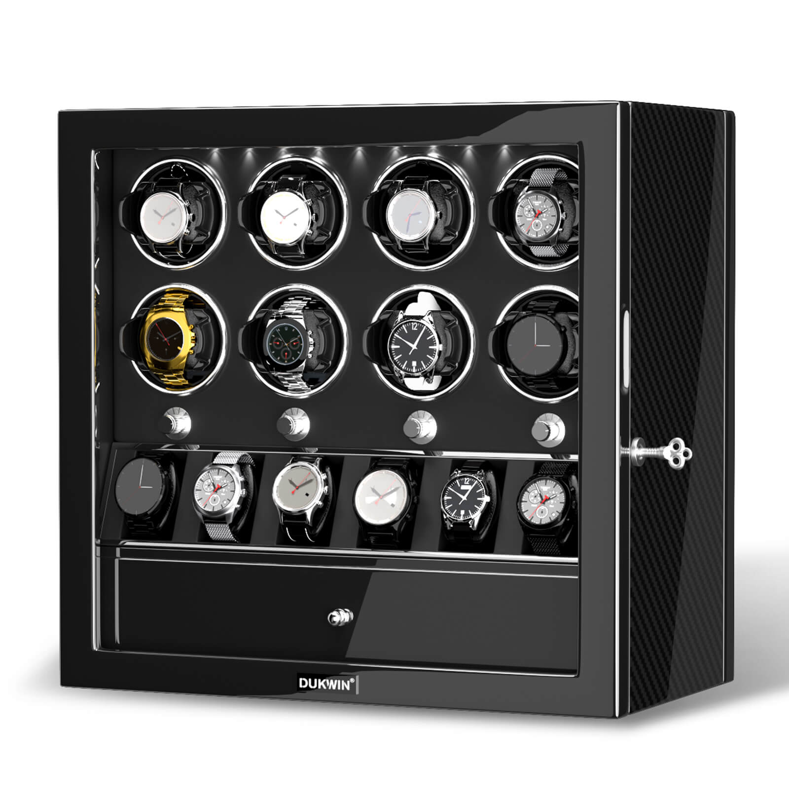 8 remontoirs de montres pour montres automatiques avec 6 étuis de rangement – Fibre de carbone