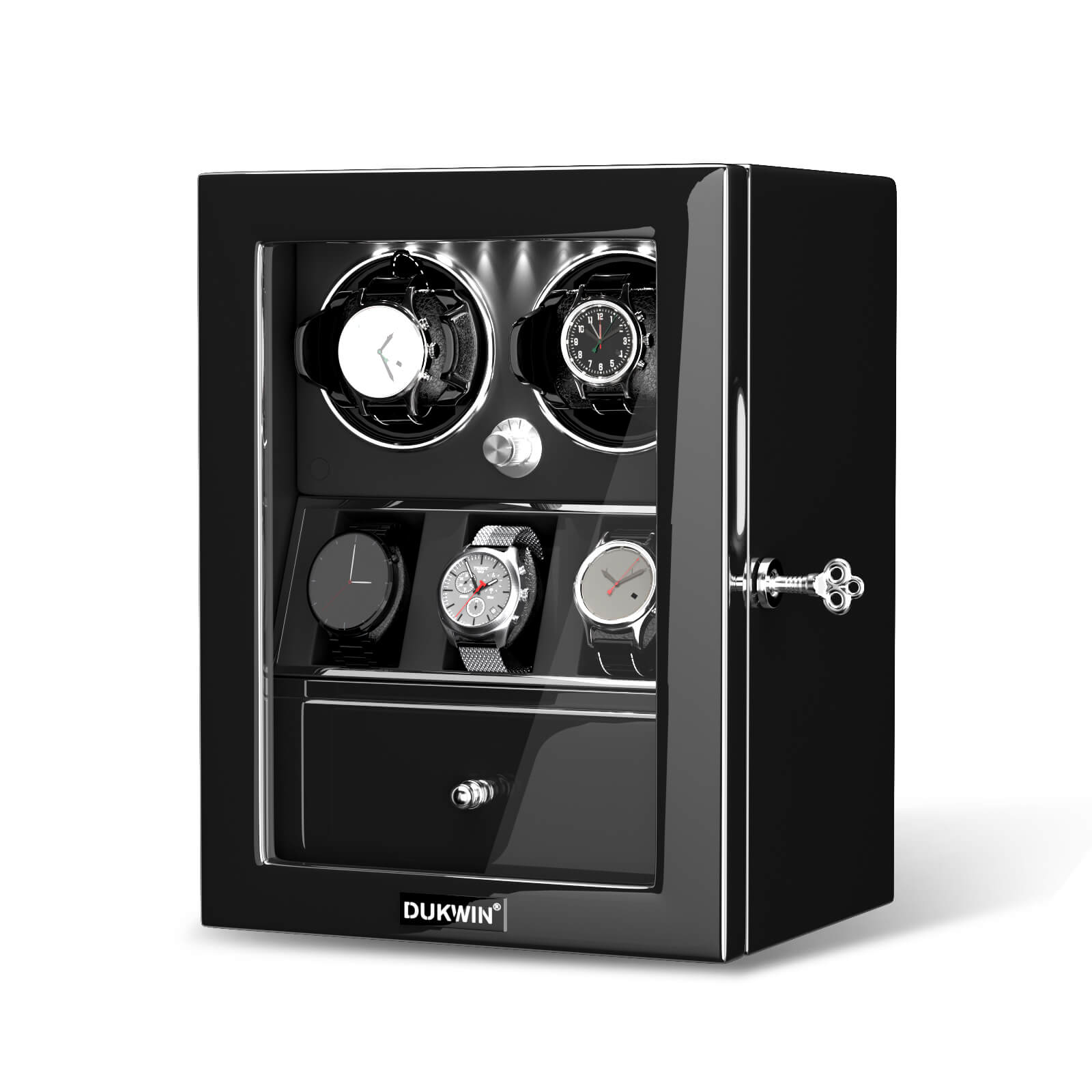 Remontoir classique pour 2 montres avec organisateur d'affichage pour 3 montres - Noir