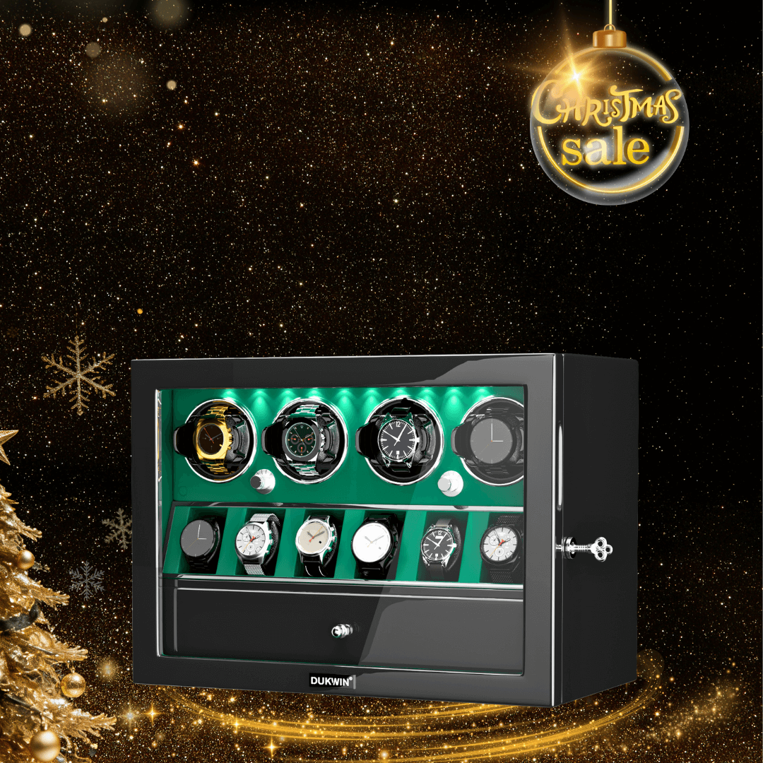 4 remontoirs de montres pour montres automatiques avec organisateur d'affichage de 6 montres - Vert