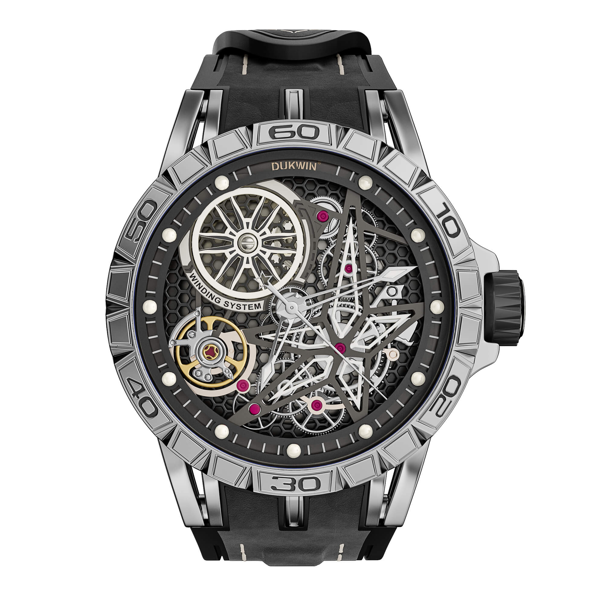 Stellar Vortex - Automatic Mechanical Watch Stainless Steel Case Full Skeleton Dynamic Dial Design