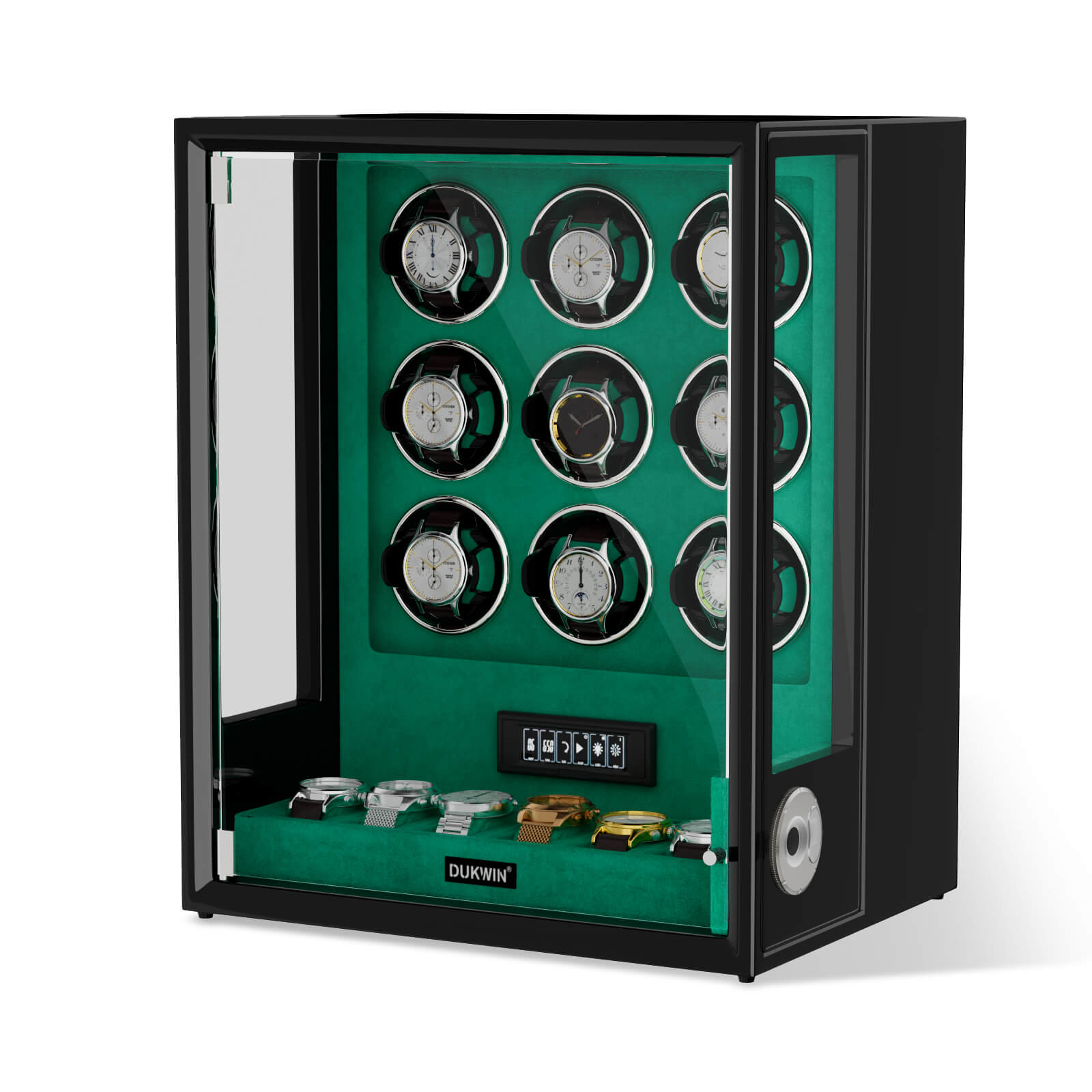 VIRTUOSO – Premium 9 Watch Winder with Fingerprint Lock & Extra Storage - Green