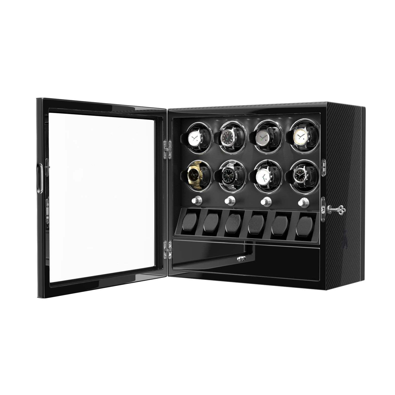 8 remontoirs de montres pour montres automatiques avec 6 étuis de rangement – Fibre de carbone