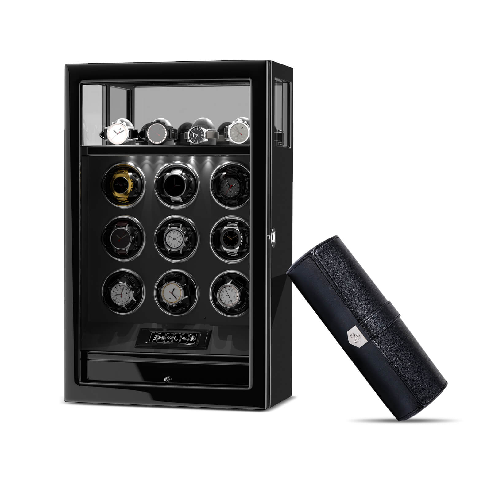 Limited Edition Gift Set: Fingerprint 9 Watch Winder + Vegan Leather Triple Wacth Roll