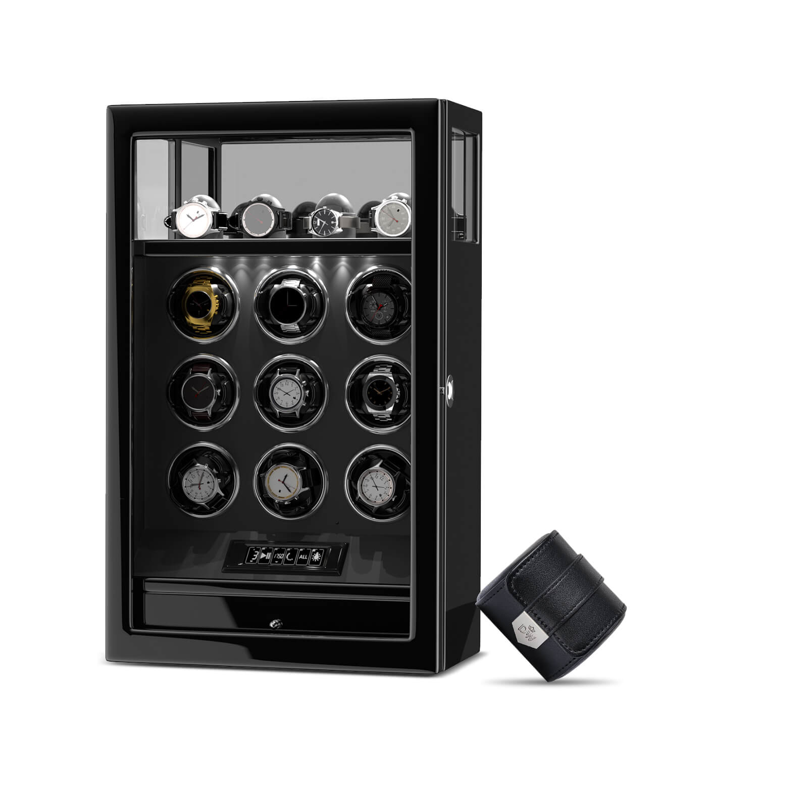 Limited Edition Gift Set: Fingerprint 9 Watch Winder + Vegan Leather Single Wacth Roll