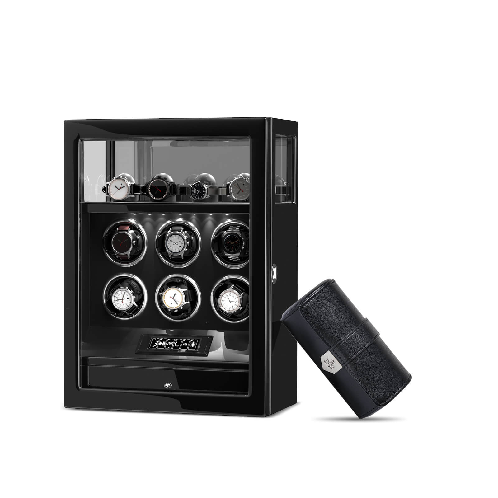Limited Edition Gift Set: Fingerprint 6 Watch Winder + Vegan Leather Double Wacth Roll