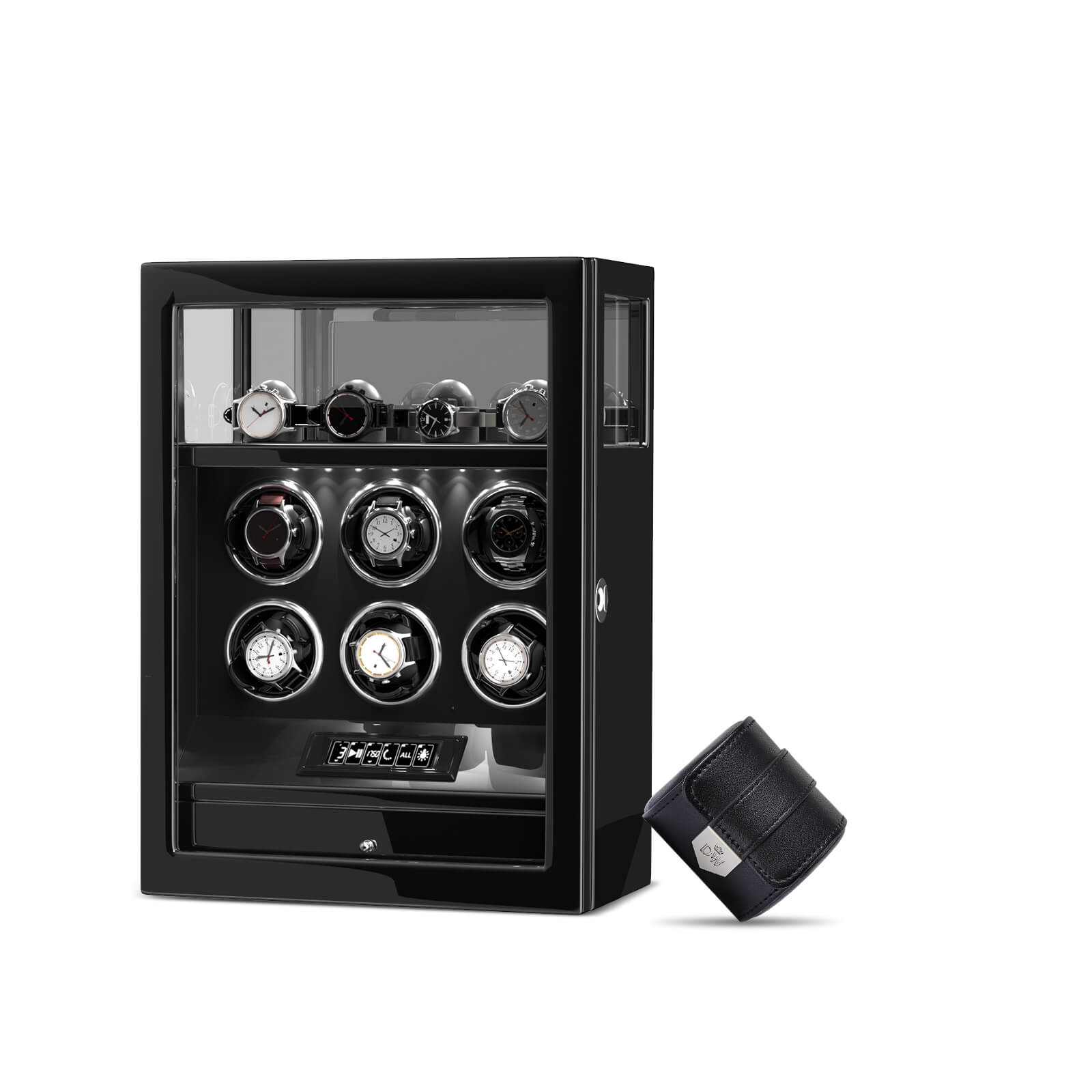Limited Edition Gift Set: Fingerprint 6 Watch Winder + Vegan Leather Single Wacth Roll