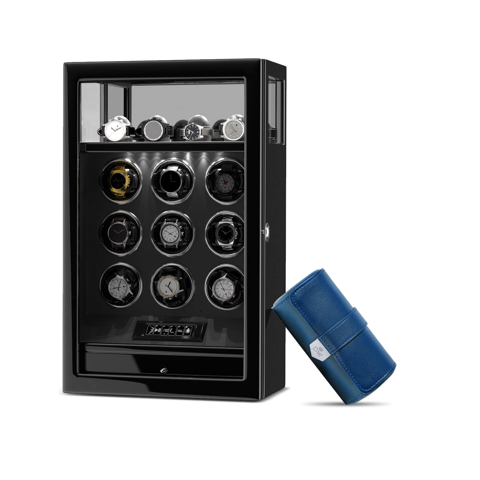 Remontoir 6 + 6 montres avec rangements supplémentaires Aurora Blue Light