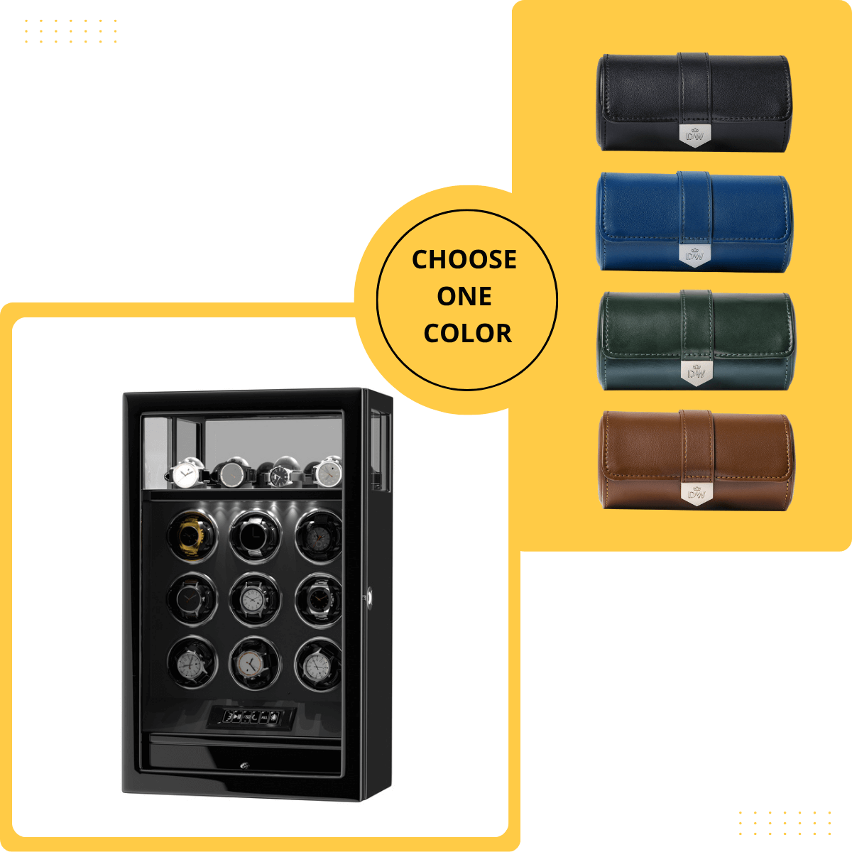 Limited Edition Gift Set: Fingerprint 9 Watch Winder + Vegan Leather Double Wacth Roll