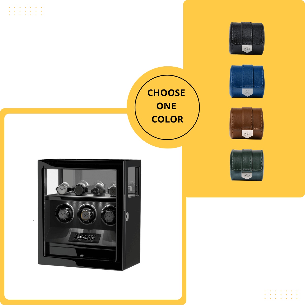 Limited Edition Gift Set: Fingerprint 3 Watch Winder + Vegan Leather Single Wacth Roll