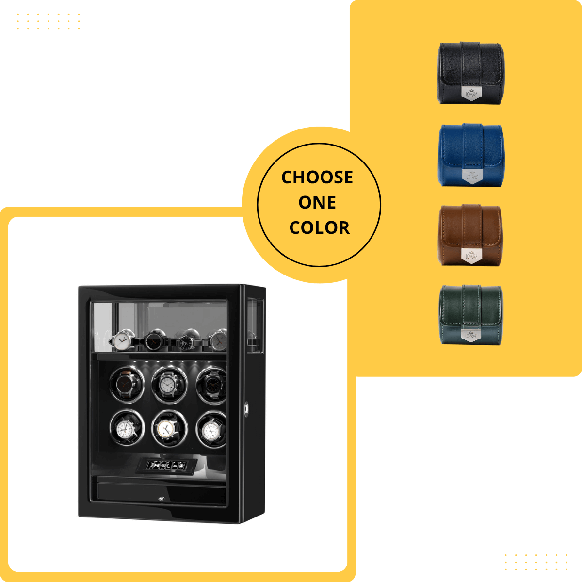 Limited Edition Gift Set: Fingerprint 6 Watch Winder + Vegan Leather Single Wacth Roll