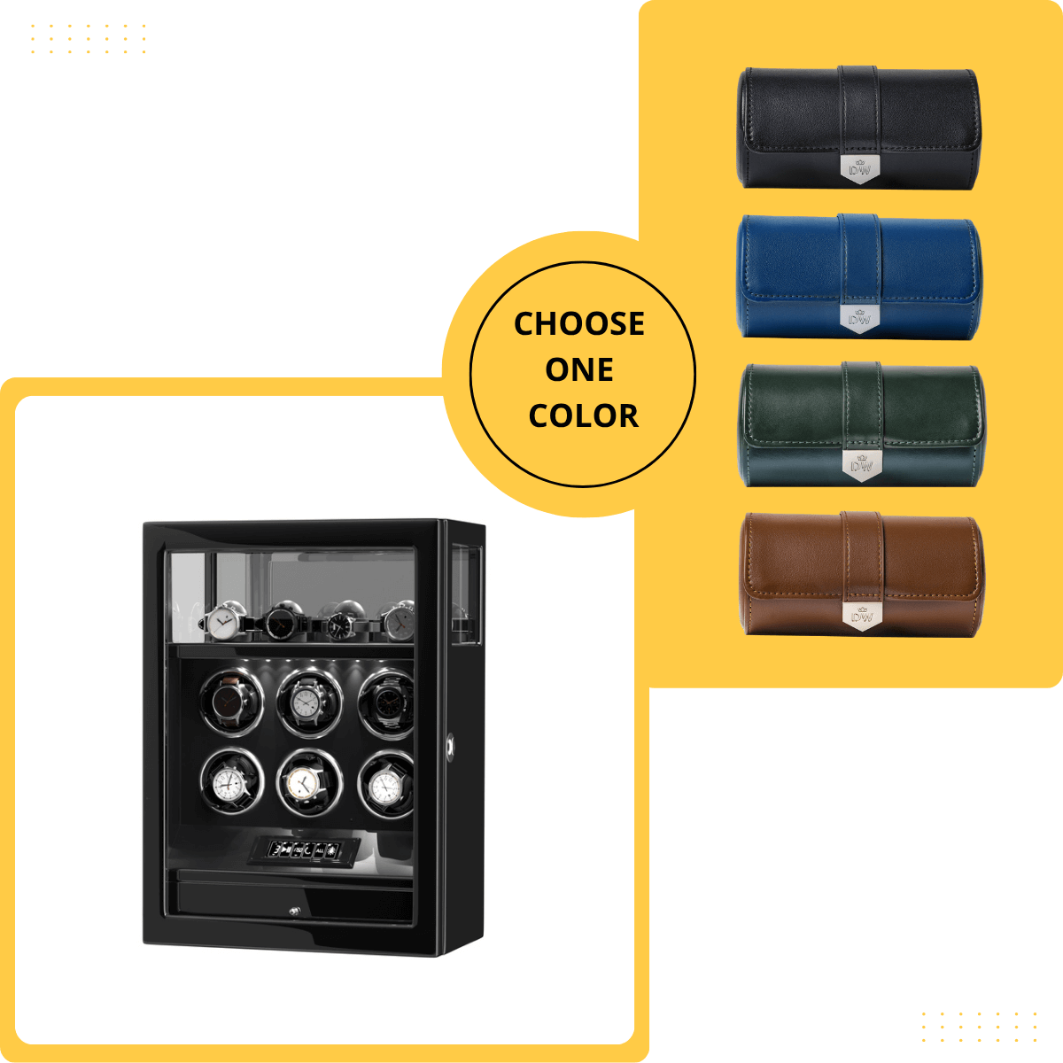 Limited Edition Gift Set: Fingerprint 6 Watch Winder + Vegan Leather Double Wacth Roll