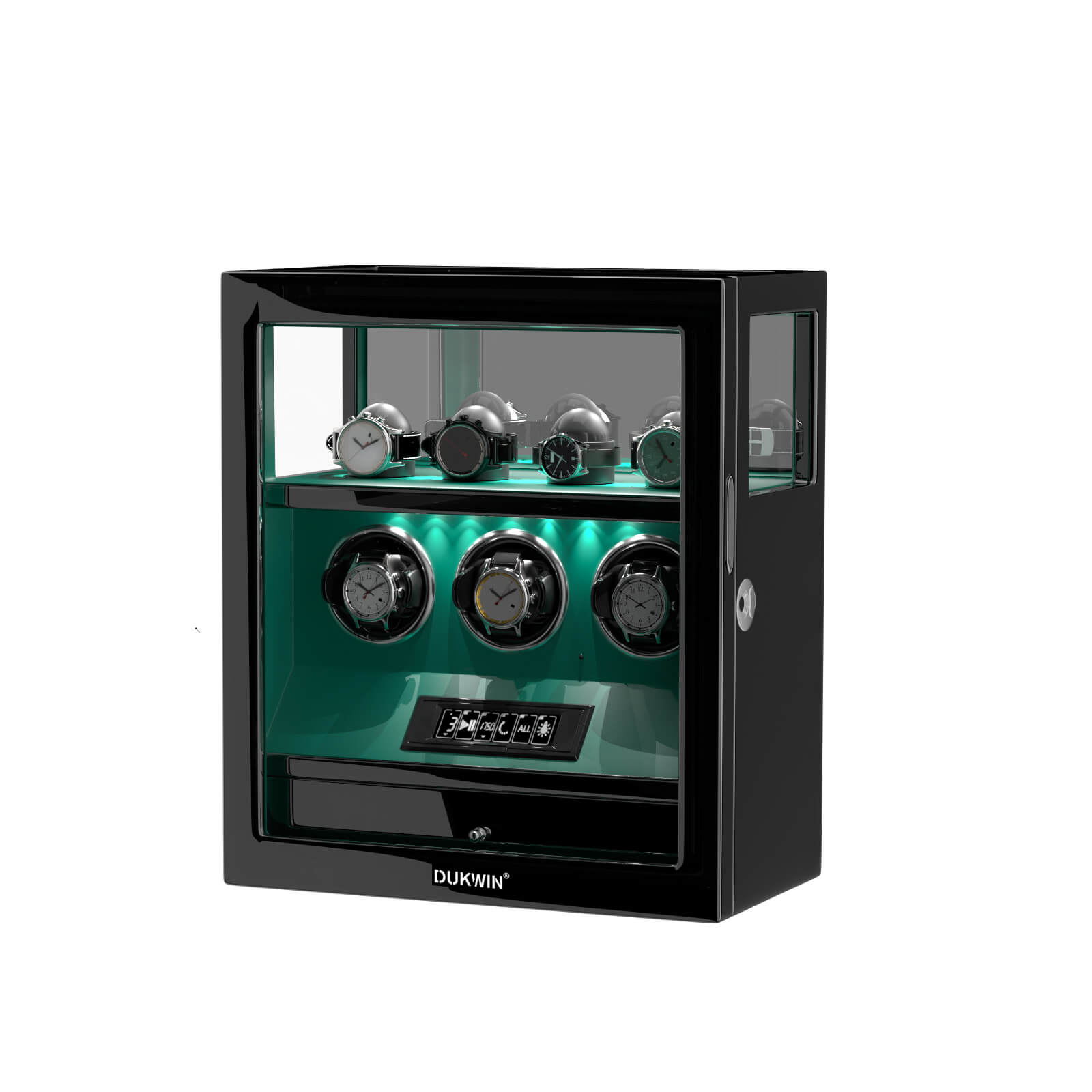 Verrouillage D'empreintes Digitales 3 Remontoirs De Montres Avec Télécommande LCD De Stockage De Montres Supplémentaire - Vert