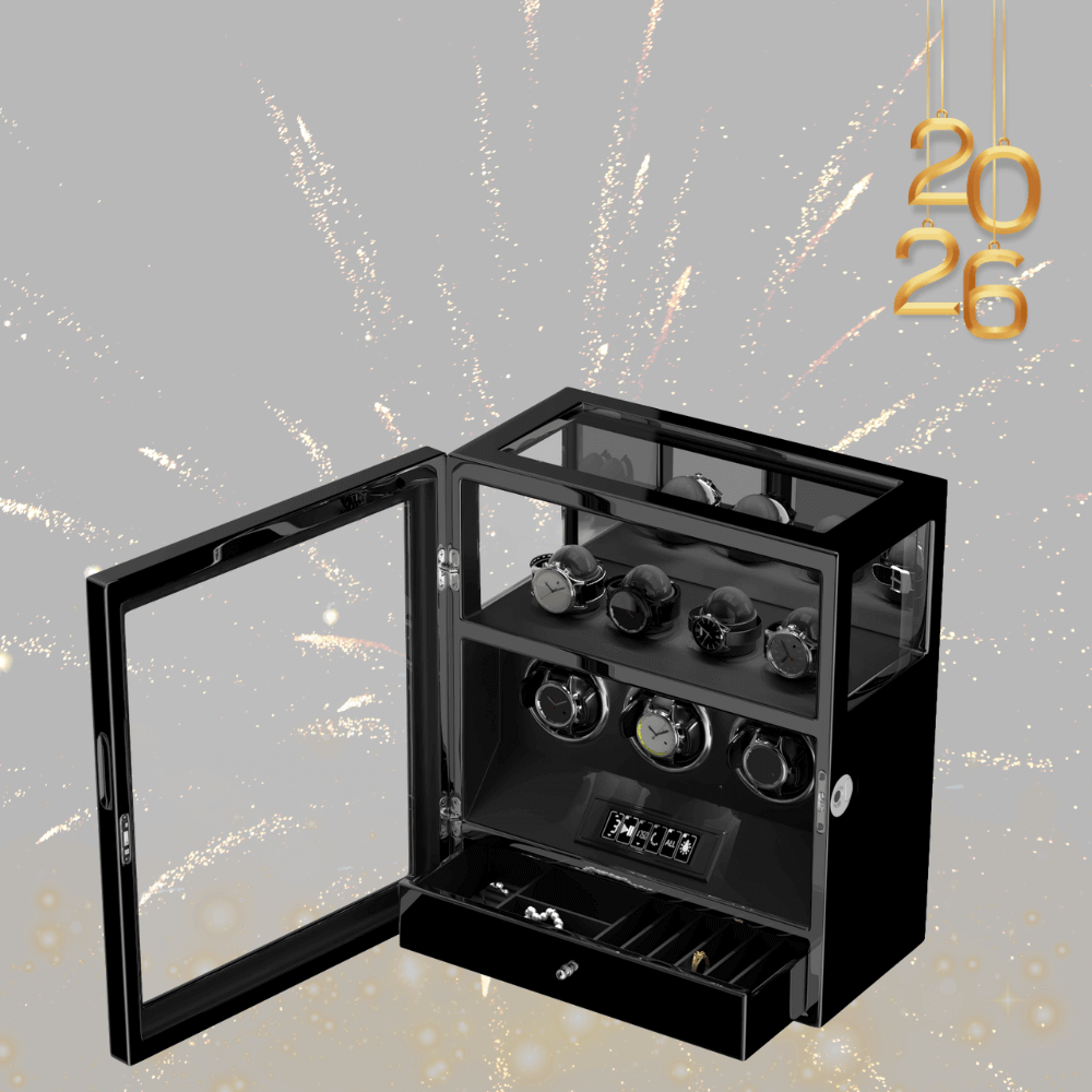 Verrouillage D'empreinte Digitale 3 Remontoirs De Montres Avec Télécommande LCD De Stockage Supplémentaire De 4 Montres - Noir