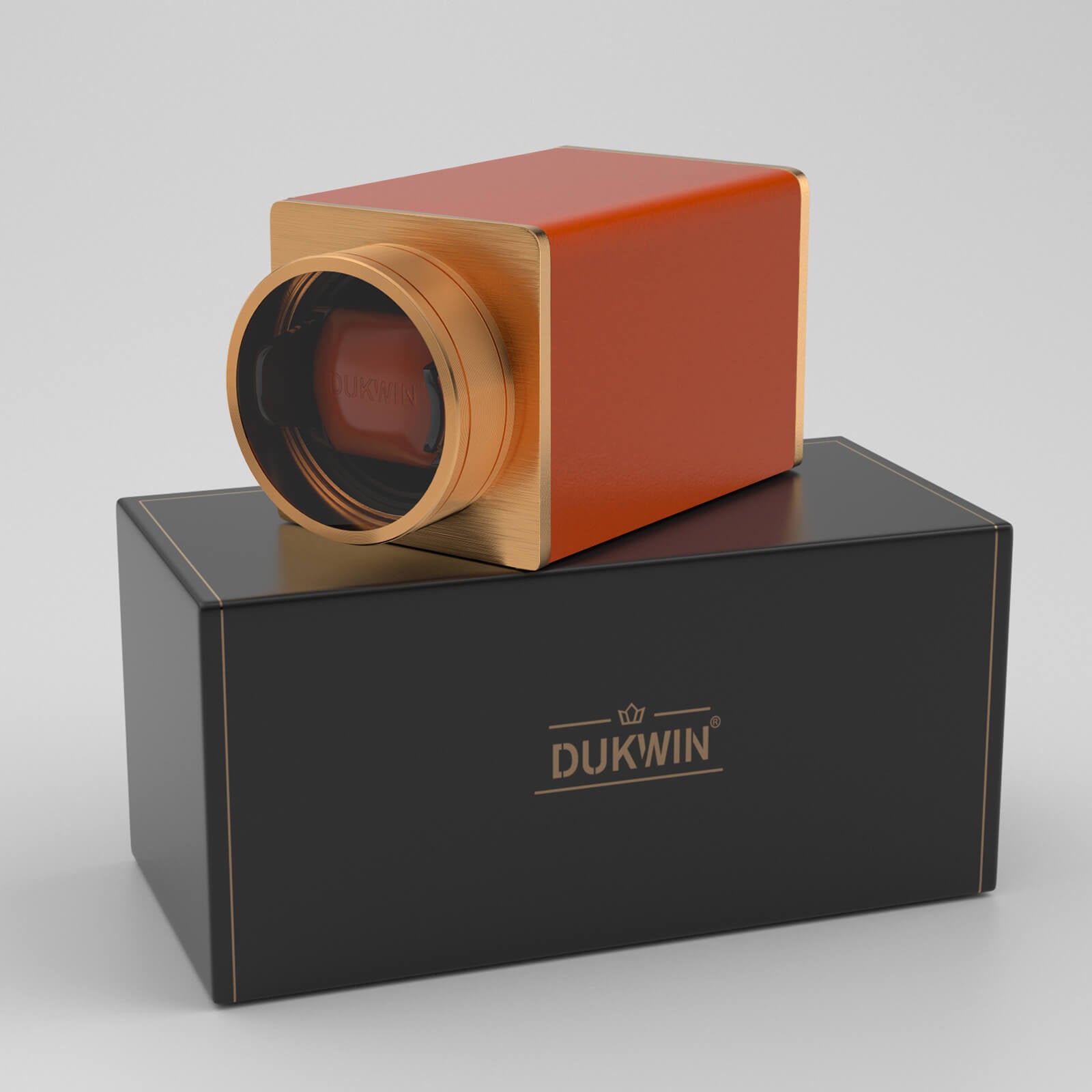Remontoir pour montre individuelle empilable en cuir végan silencieux avec moteurs Mabuchi pour le voyage - Orange Flamboyant