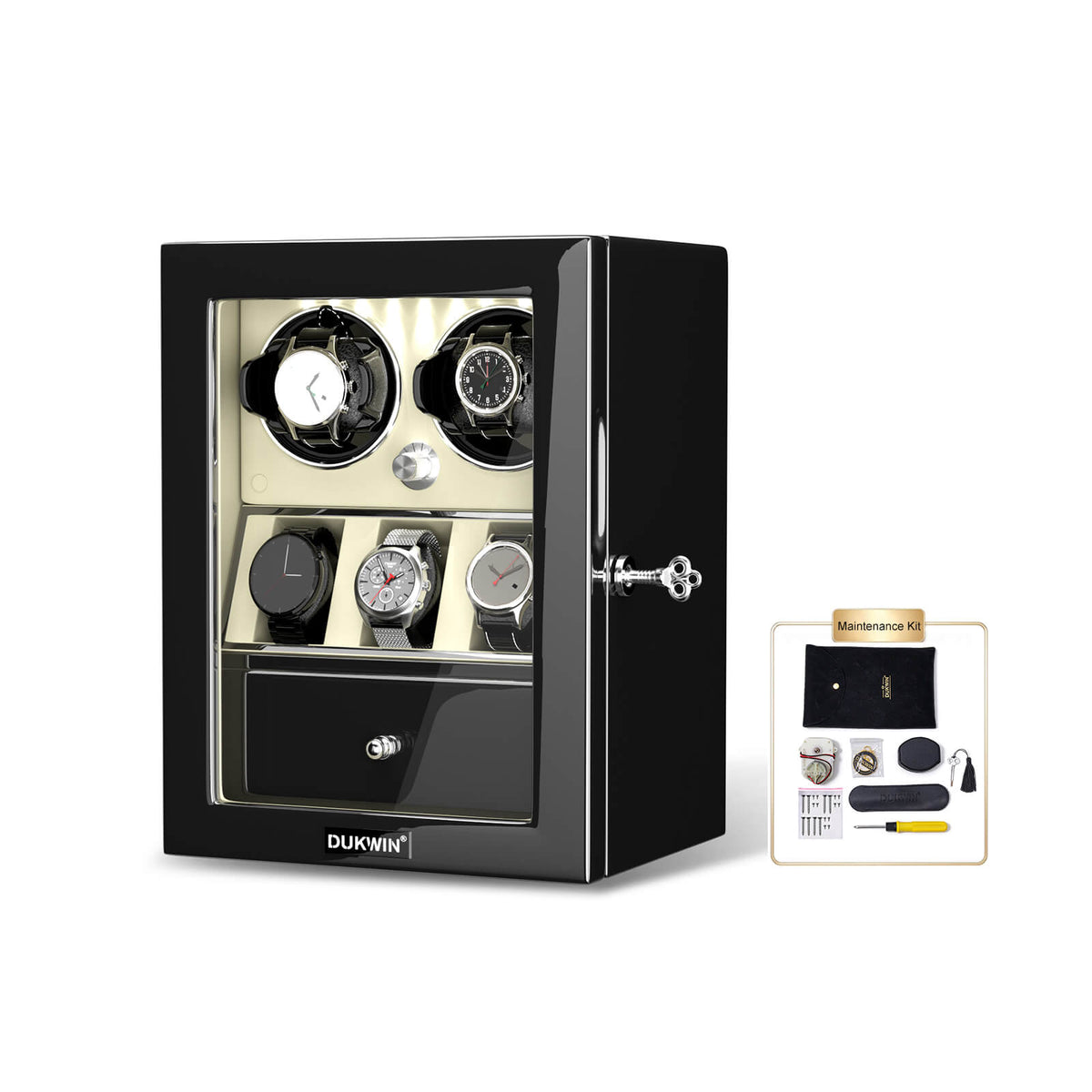 2 Watch Winders with 3 Watch Holders Jewellery Display - Off White