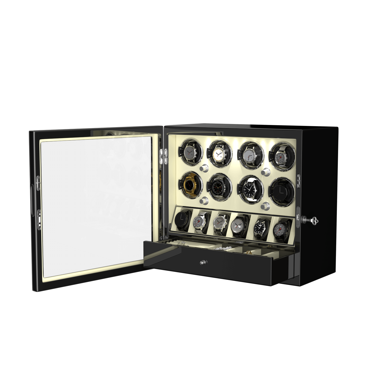 Cadeau de Saint-Valentin - Remontoir compact pour 8 montres, 6 montres, grand espace de rangement, moteur Mabuchi silencieux - Blanc cassé