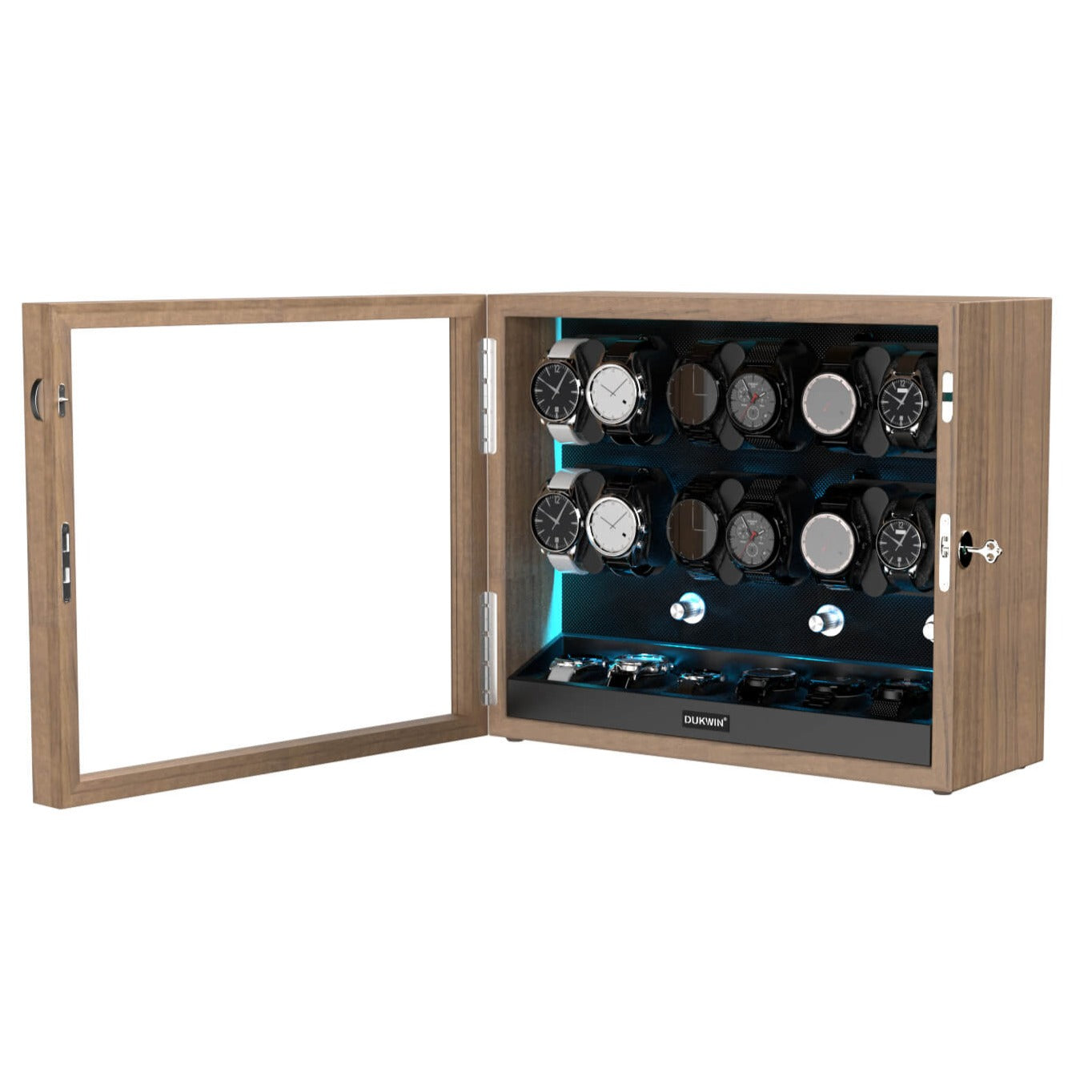 Remontoir 12 + 6 montres avec rangements supplémentaires Moteurs silencieux Aurora Blue Light - Grain