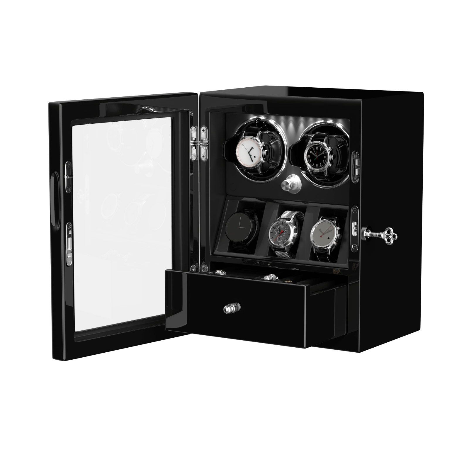 Remontoir classique pour 2 montres avec organisateur d'affichage pour 3 montres - Noir