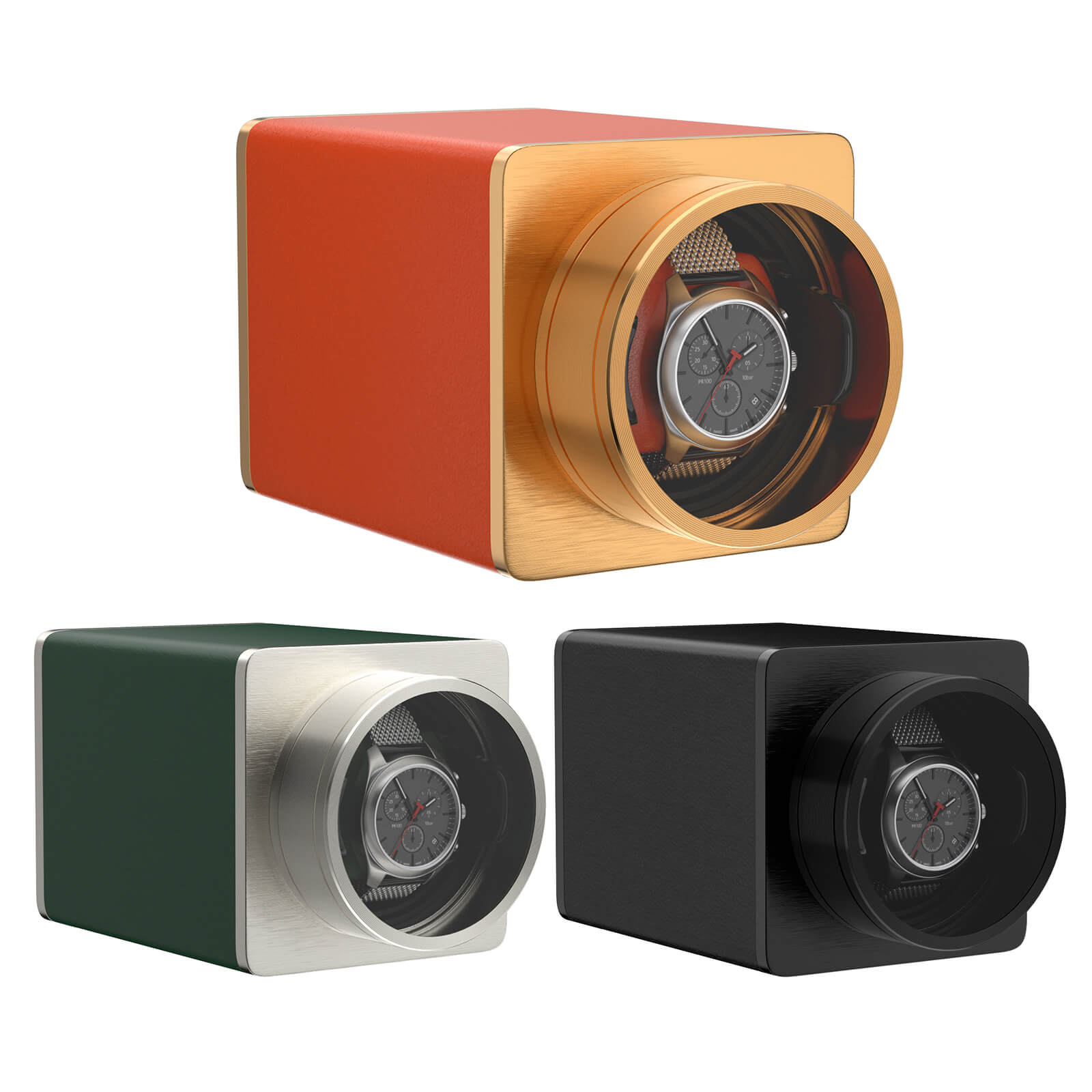 Remontoir de montre de voyage empilable en cuir végétalien avec moteurs japonais silencieux