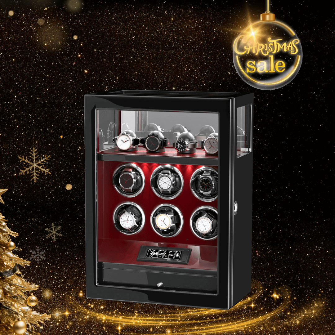 Fingerprint Lock 6 Watch Winders with Extra Watches Storage LCD Remote Control - Red