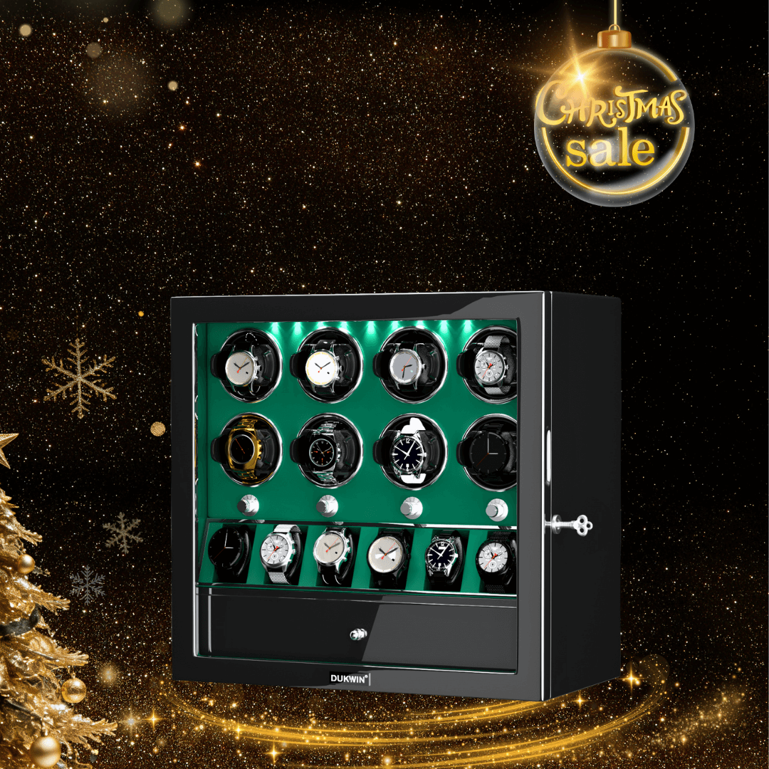 8 Watch Winders with 6 Watches Organizer Storage Large Space Case - Green