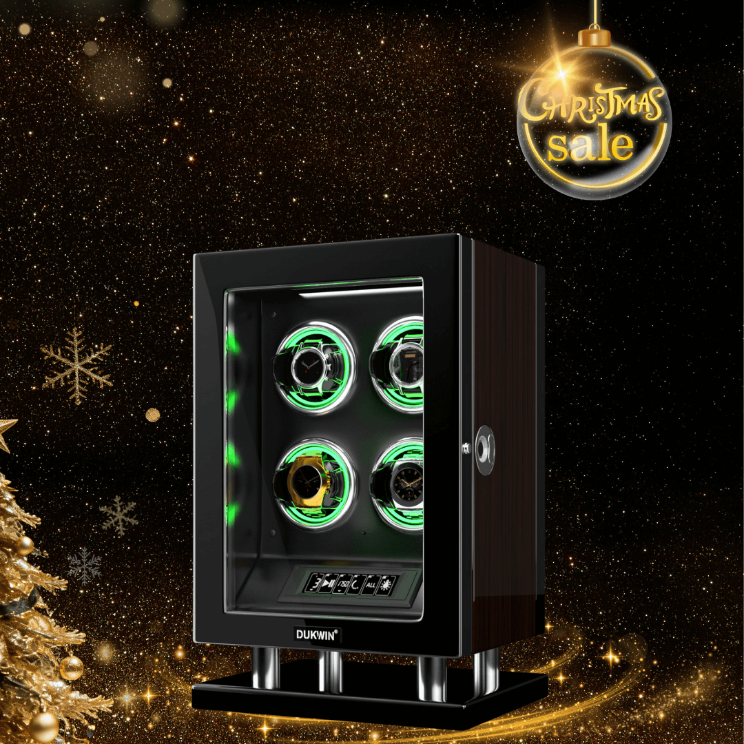 Remontoir de 4 montres avec entrée d'empreinte digitale améliorée, lumière RVB, télécommande LCD, moteurs Mabuchi