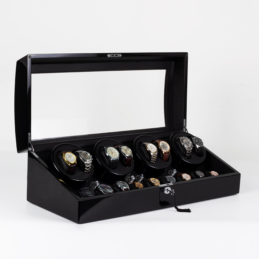 Large size- 8 Watch Winder Large Storage Quiet Mabuchi Motors with Lock -Black