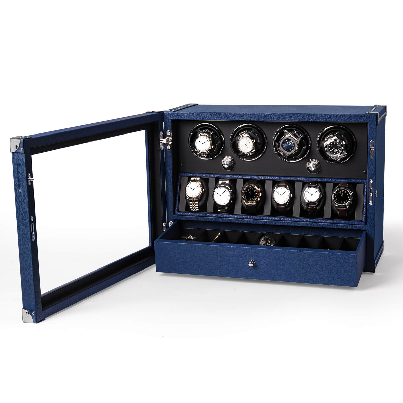 4 remontoirs de montres pour montres automatiques avec organisateur d'affichage de 6 montres - Vert