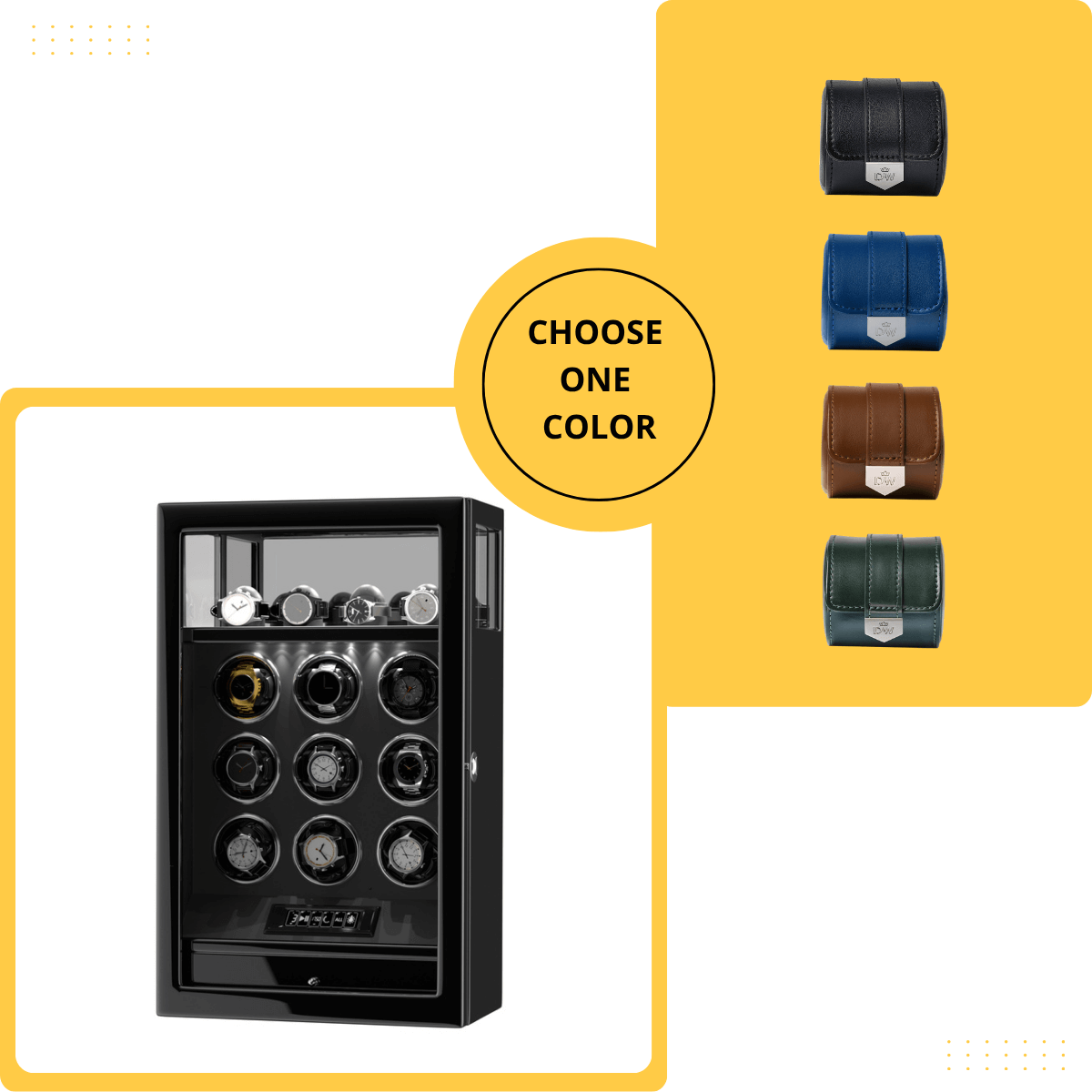 Limited Edition Gift Set: Fingerprint 9 Watch Winder + Vegan Leather Single Wacth Roll