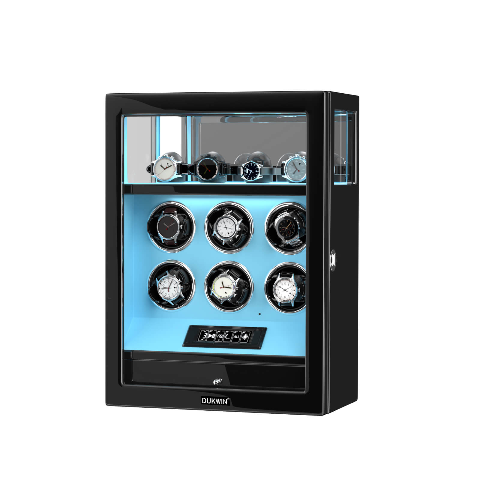 Verrouillage d'empreintes digitales 6 remontoirs de montres avec télécommande LCD de stockage de montres supplémentaires - Bleu Tiffany