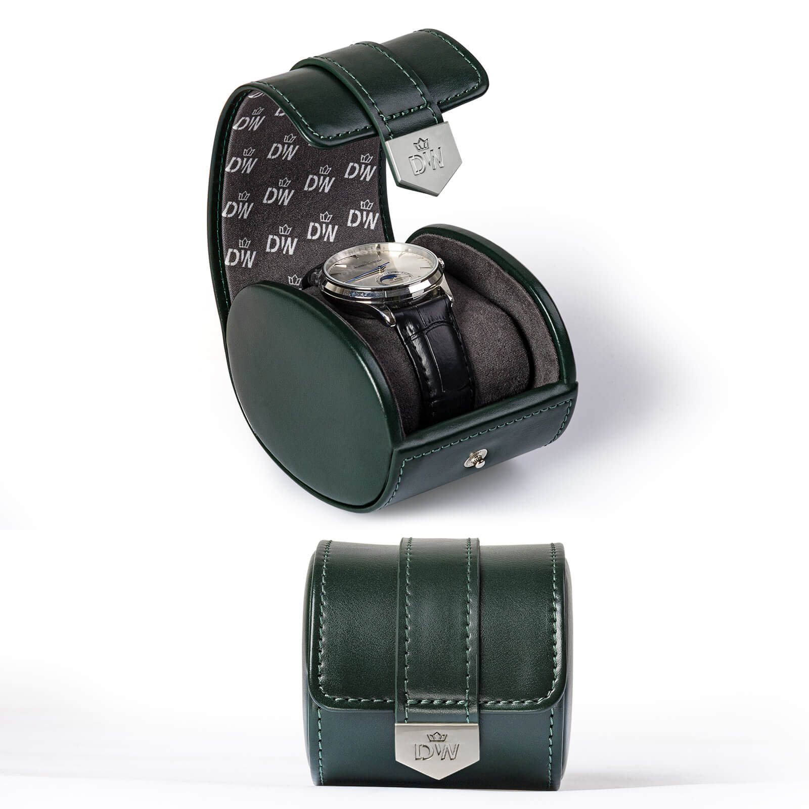 Vegan Leather Single Watch Roll Travel Case - Green