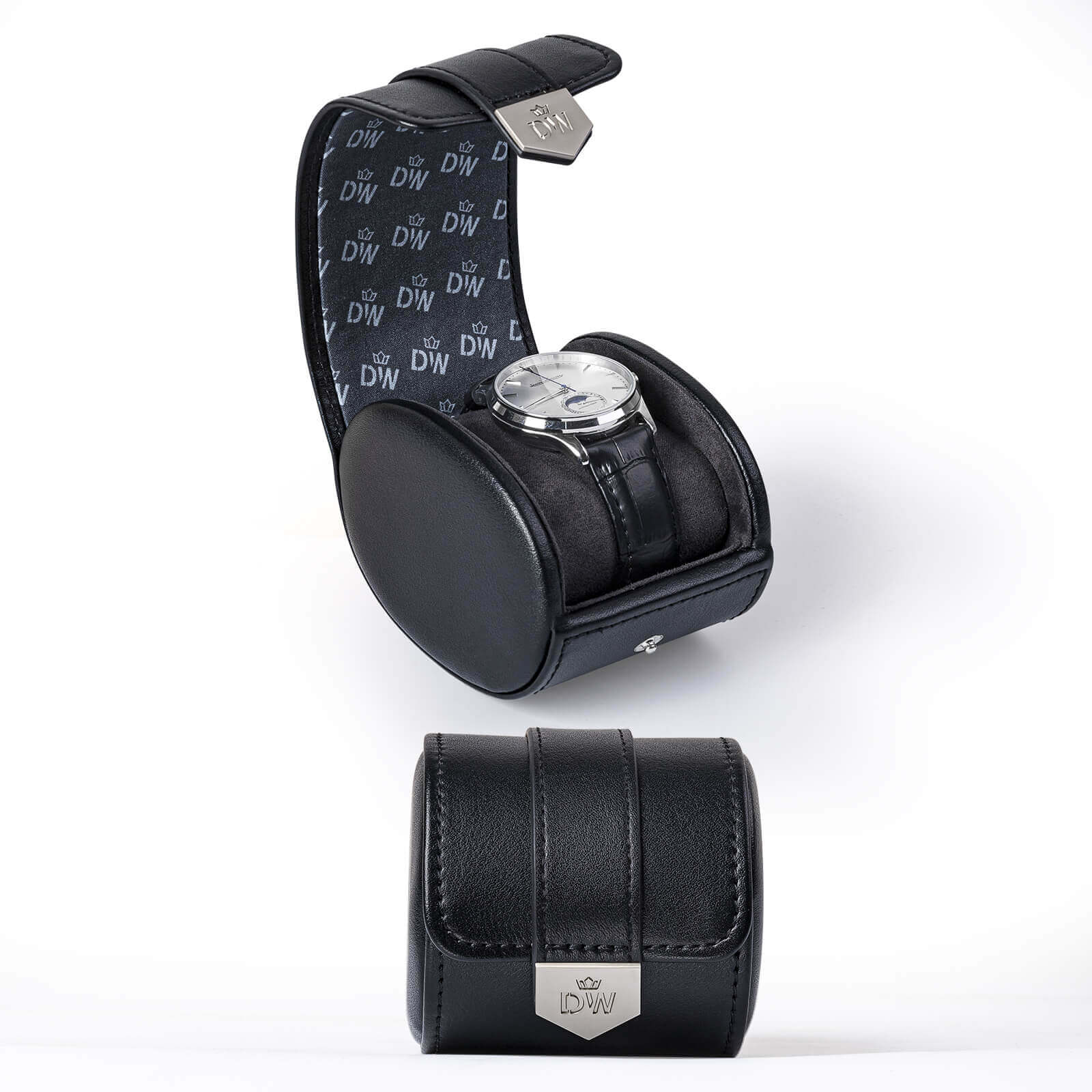 Vegan Leather Single Watch Roll Travel Case - Black