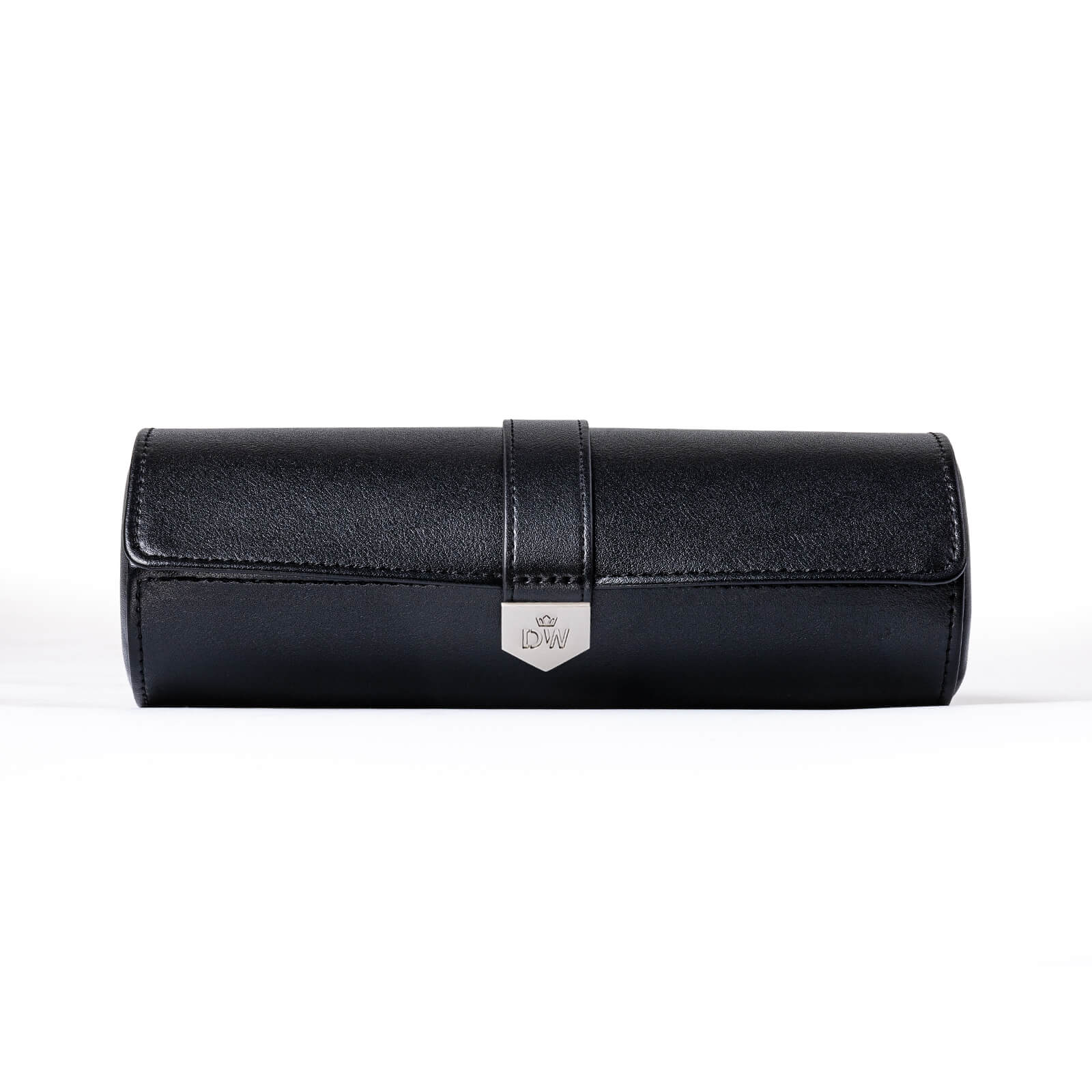 Vegan Leather Triple Watch Roll Travel Case with Hidden Jewelry Capsule - Black