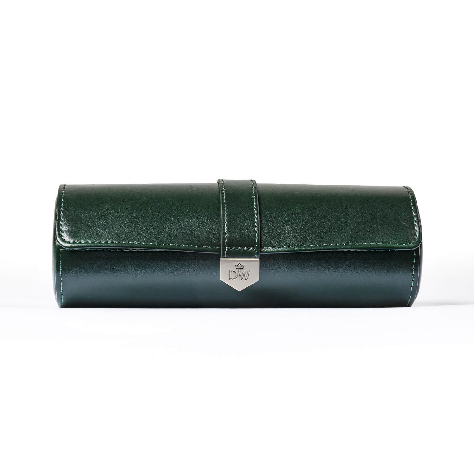 Vegan Leather Triple Watch Roll Travel Case with Hidden Jewelry Capsule - Green