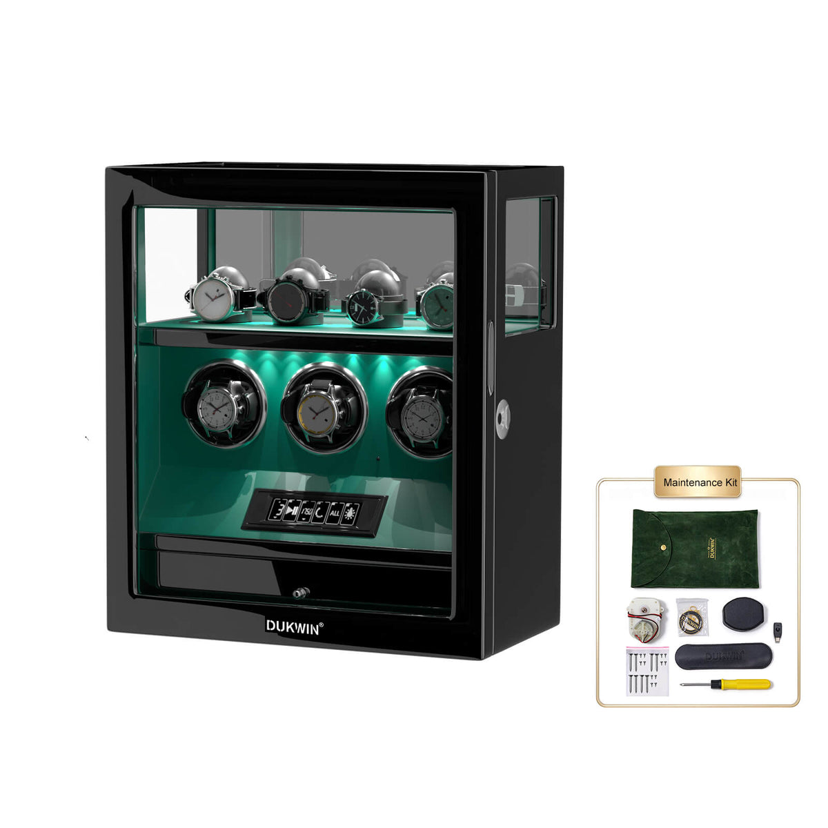 Verrouillage D'empreintes Digitales 3 Remontoirs De Montres Avec Télécommande LCD De Stockage De Montres Supplémentaire - Vert